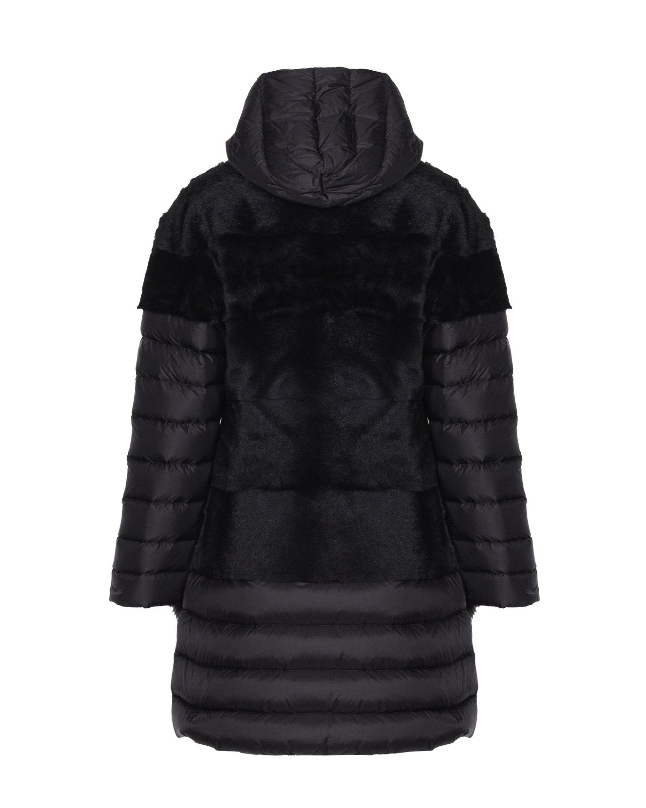 Black Long Shearling Puffer Coat - ADAMO