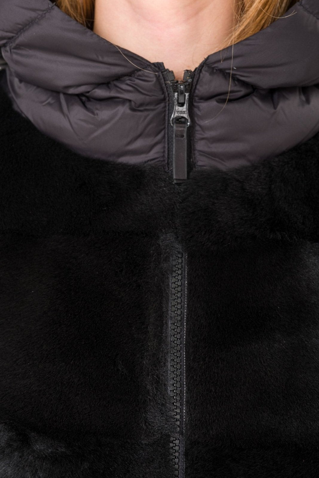 Black Long Shearling Puffer Coat - ADAMO