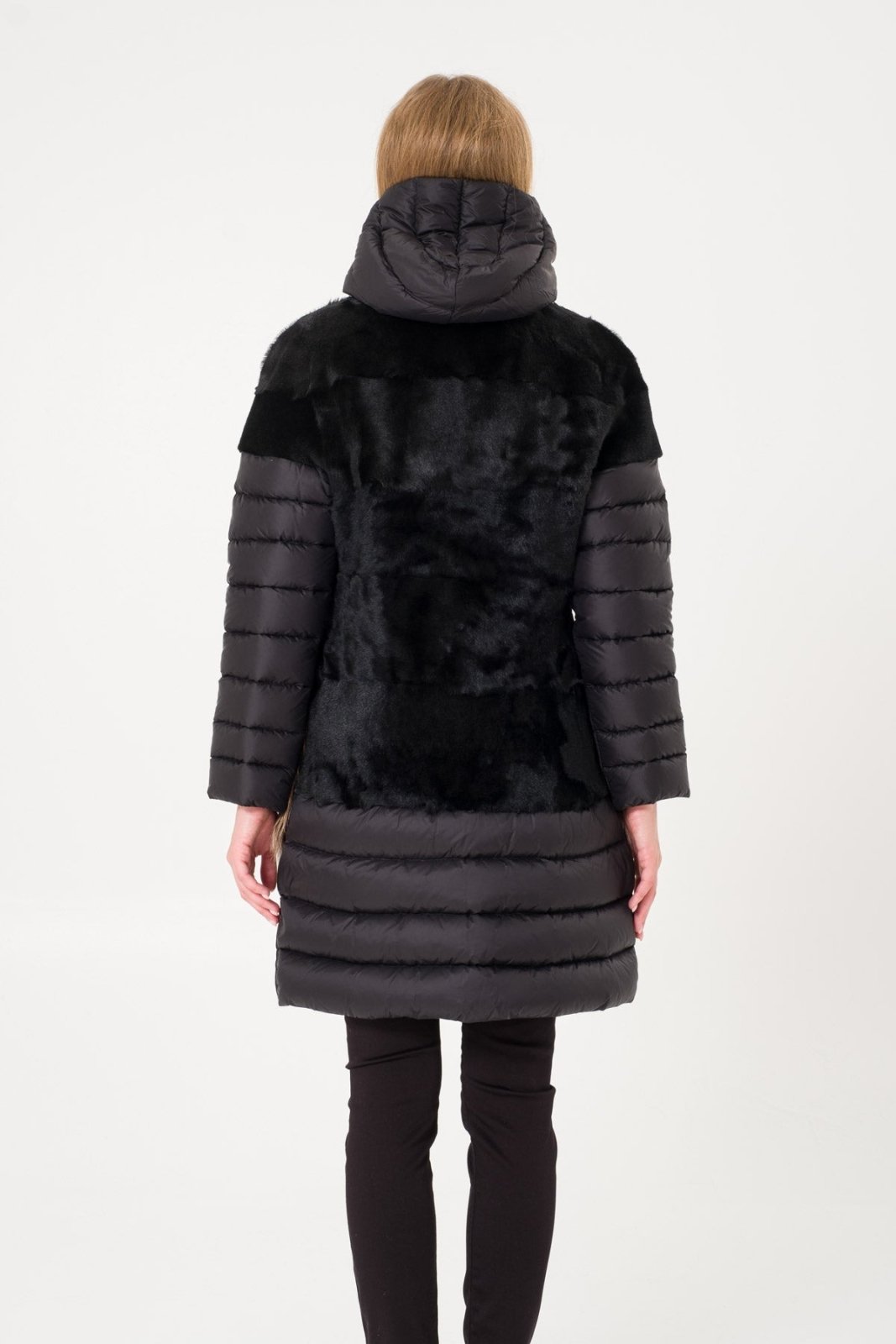 Black Long Shearling Puffer Coat - ADAMO