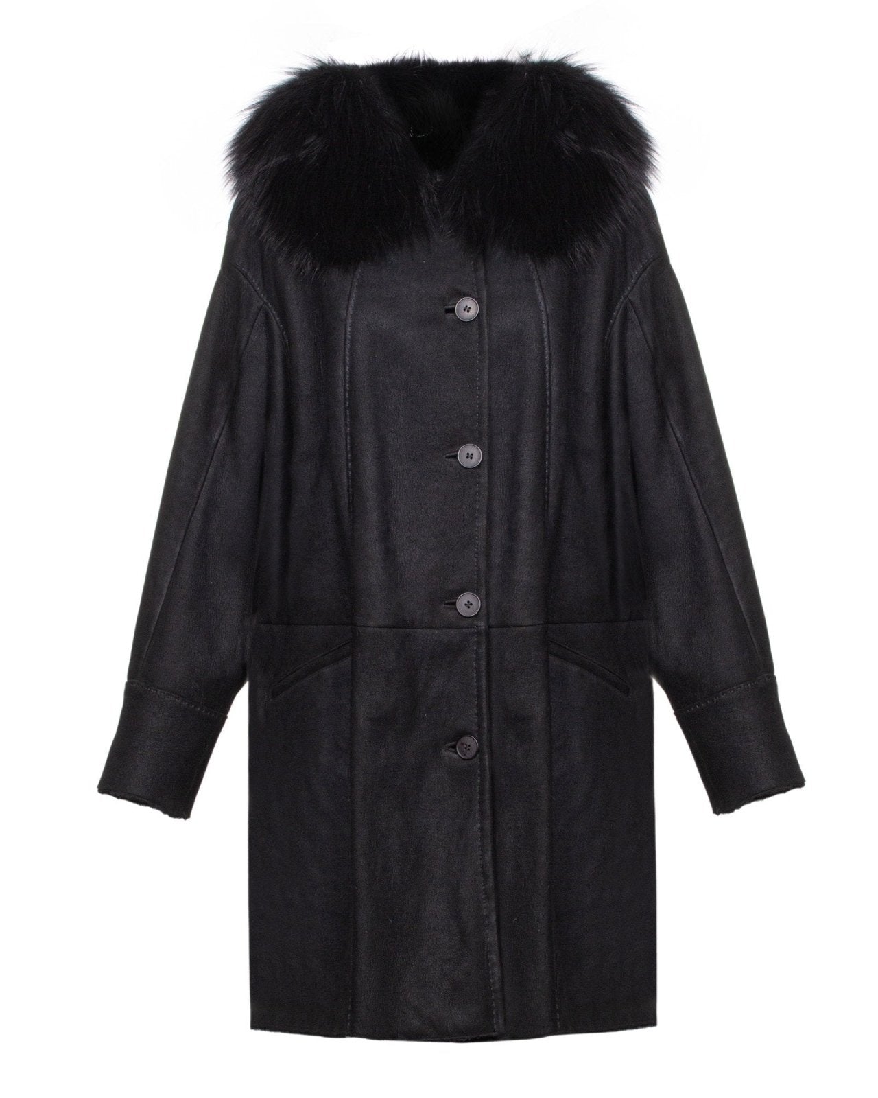 Black Long Suede Leather Coat - ADAMO