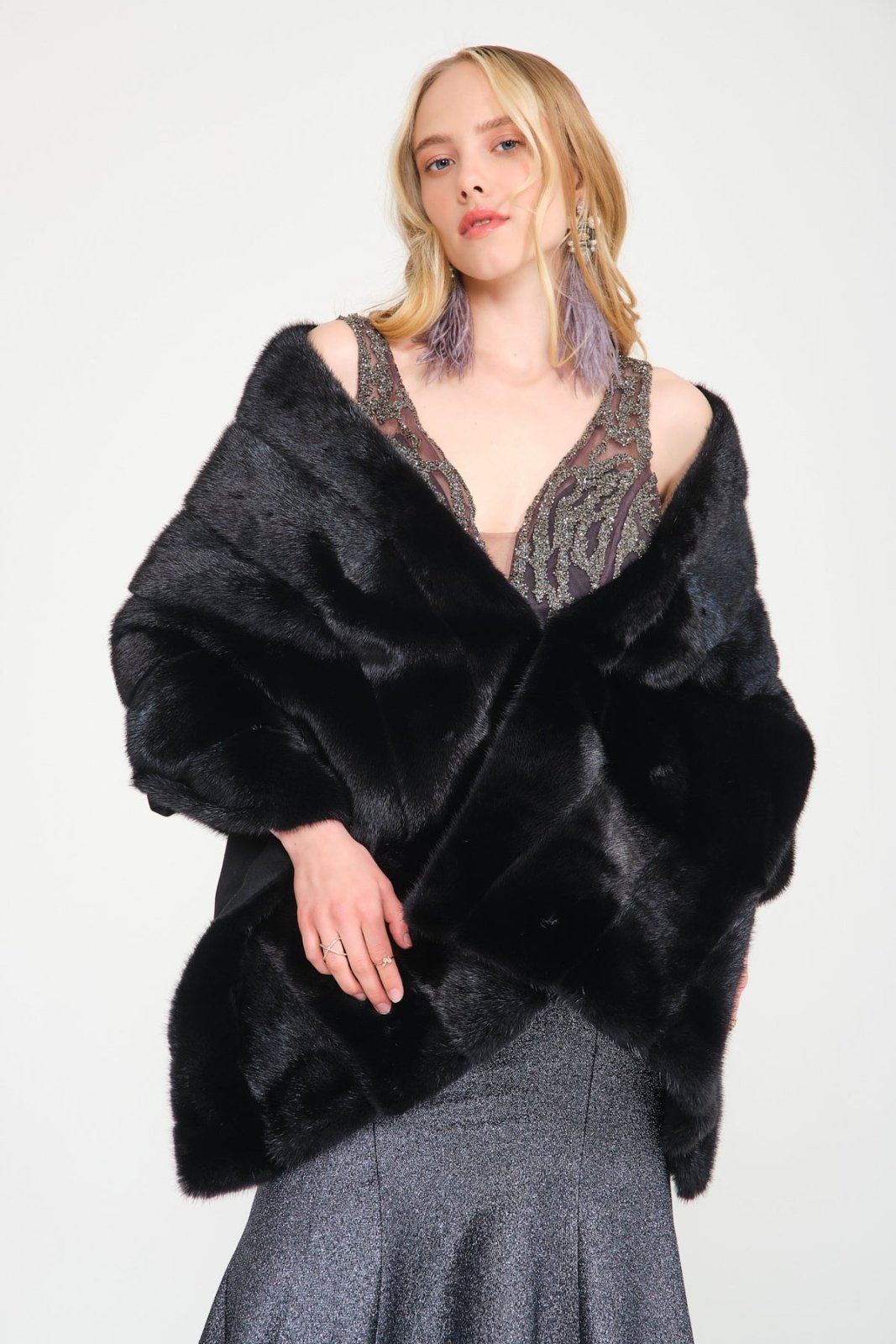 Black Mink Fur Shawl - ADAMO