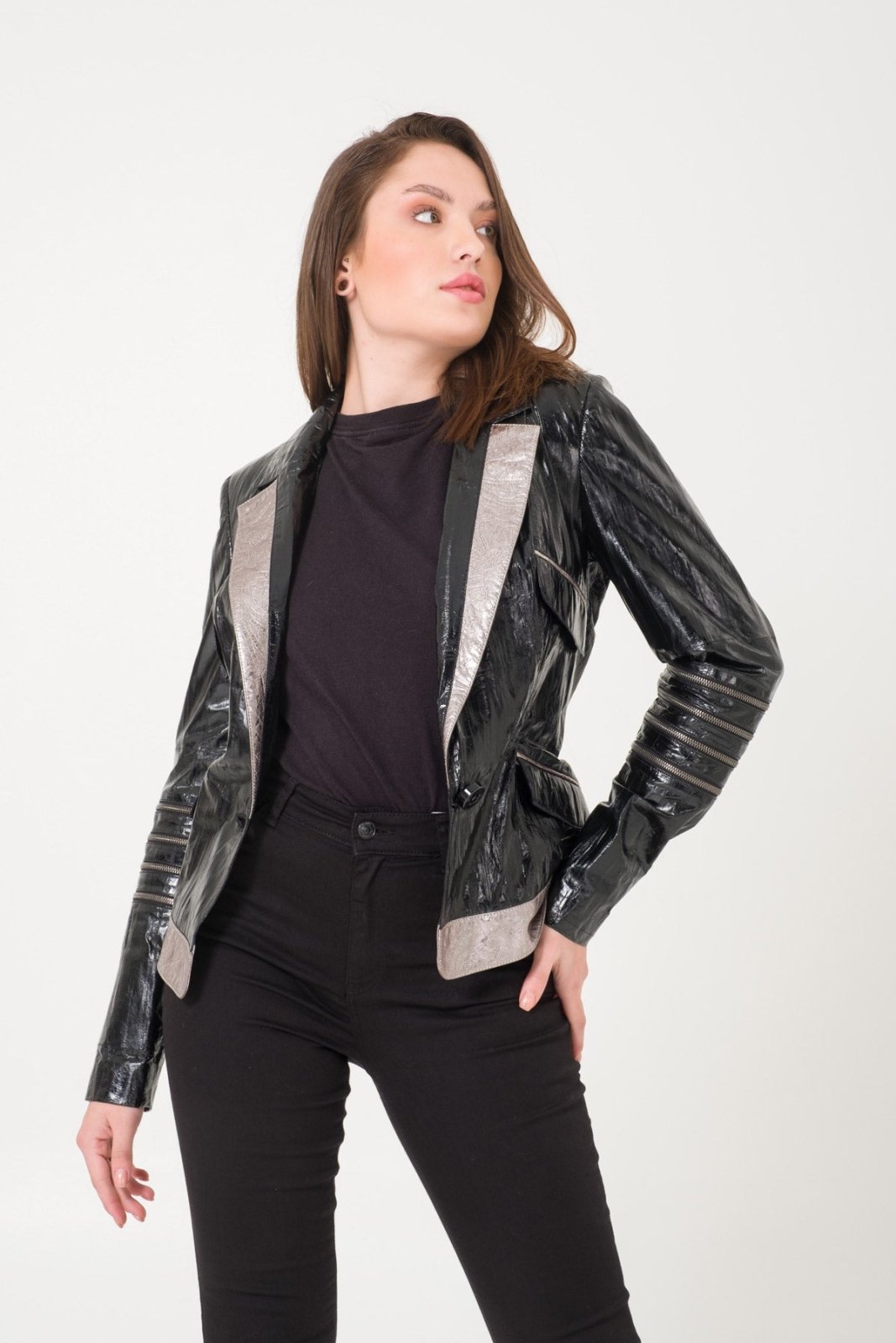 Black Patent Leather Blazer - ADAMO