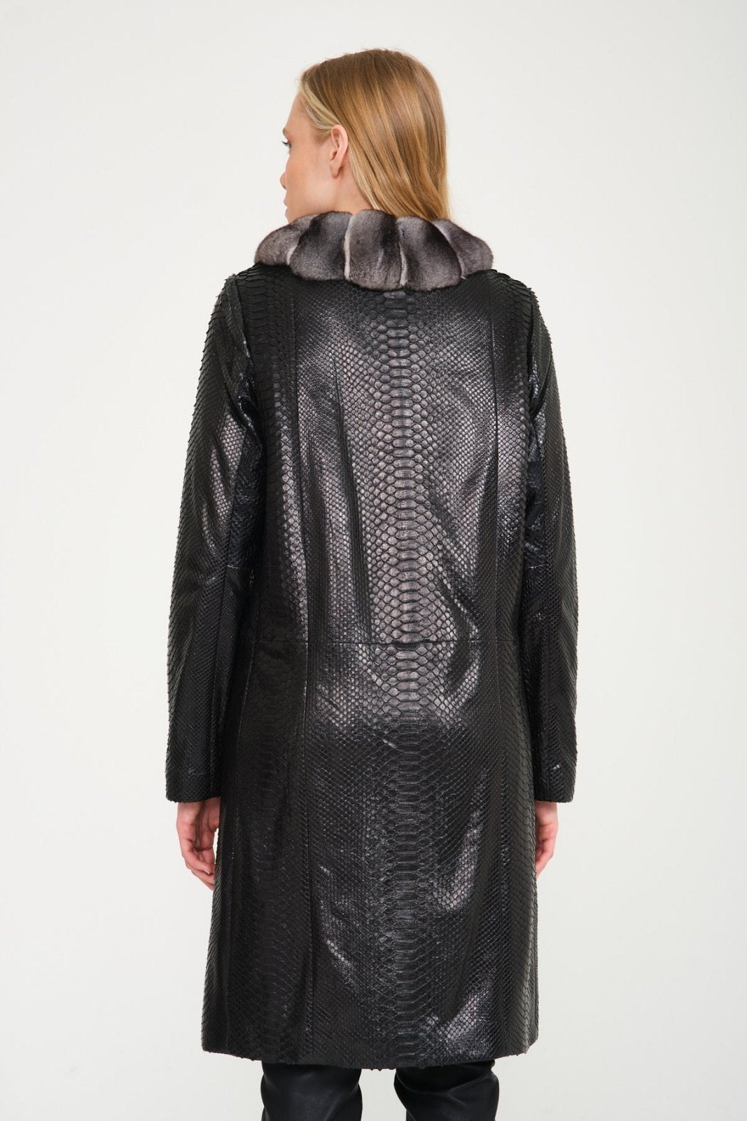 Black Python Leather / Chinchilla Coat - ADAMO