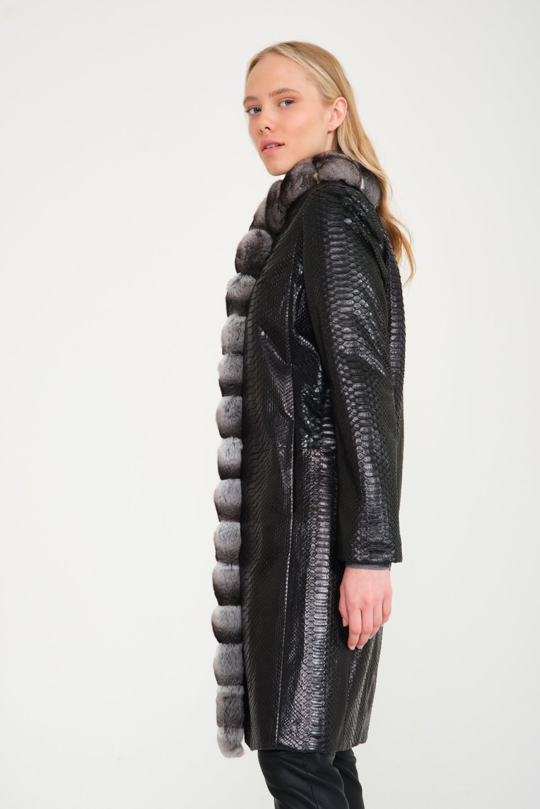 Black Python Leather / Chinchilla Coat - ADAMO