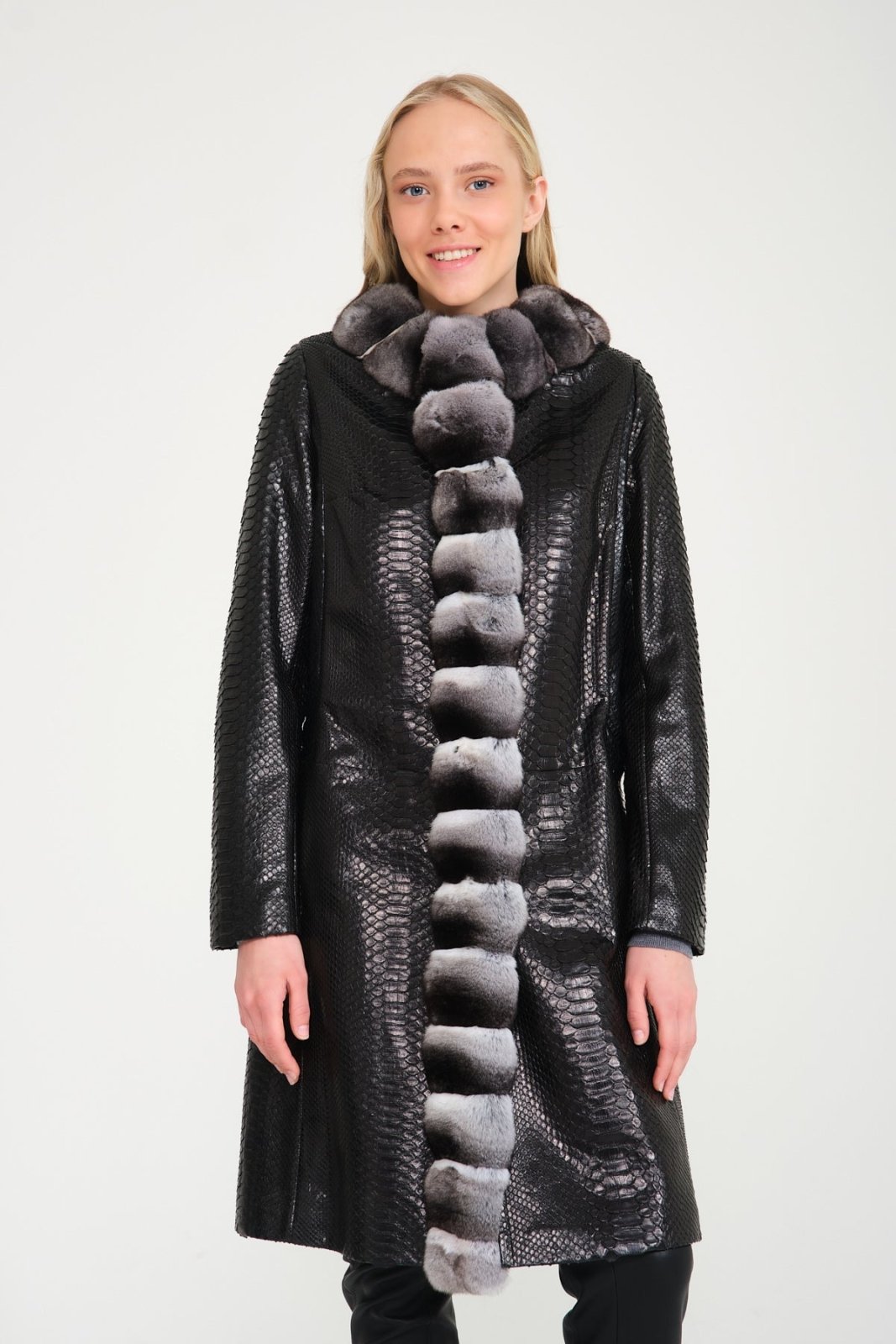 Black Python Leather / Chinchilla Coat - ADAMO