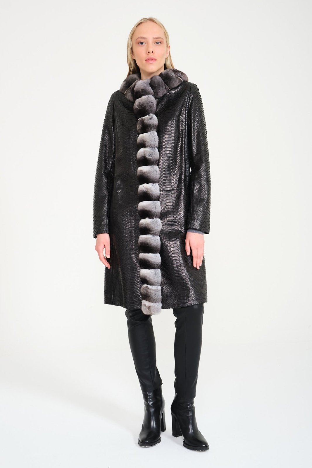 Black Python Leather / Chinchilla Coat - ADAMO