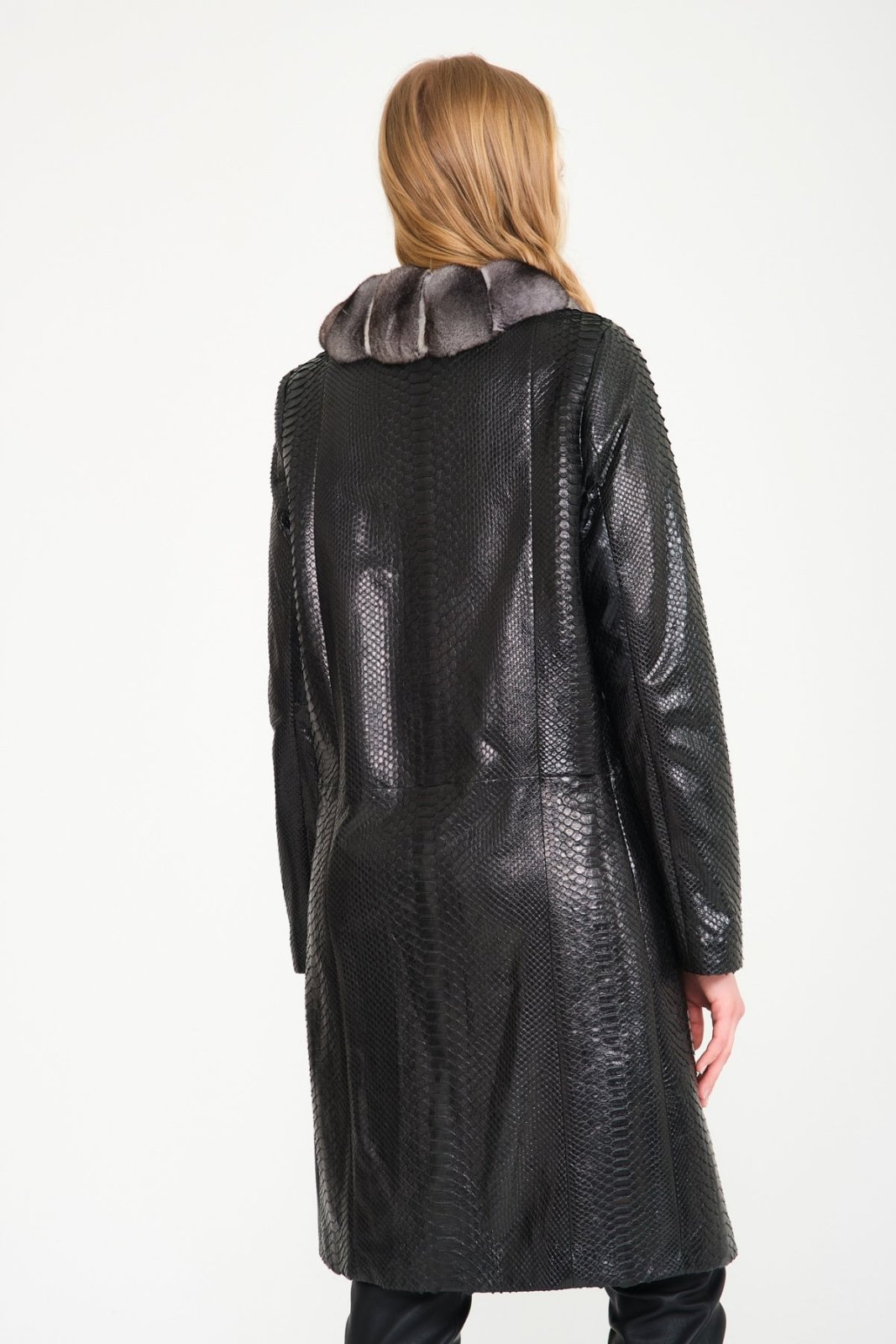 Black Python Leather / Chinchilla Coat - ADAMO