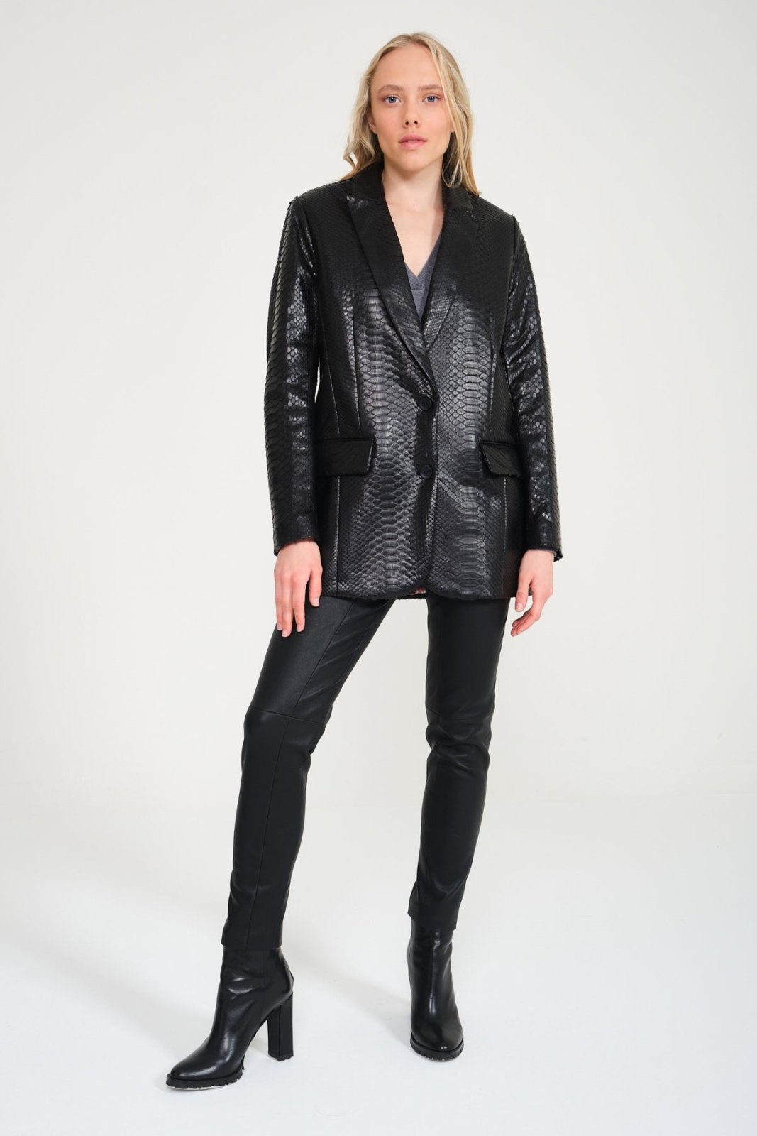 Black Python Leather Coat - ADAMO