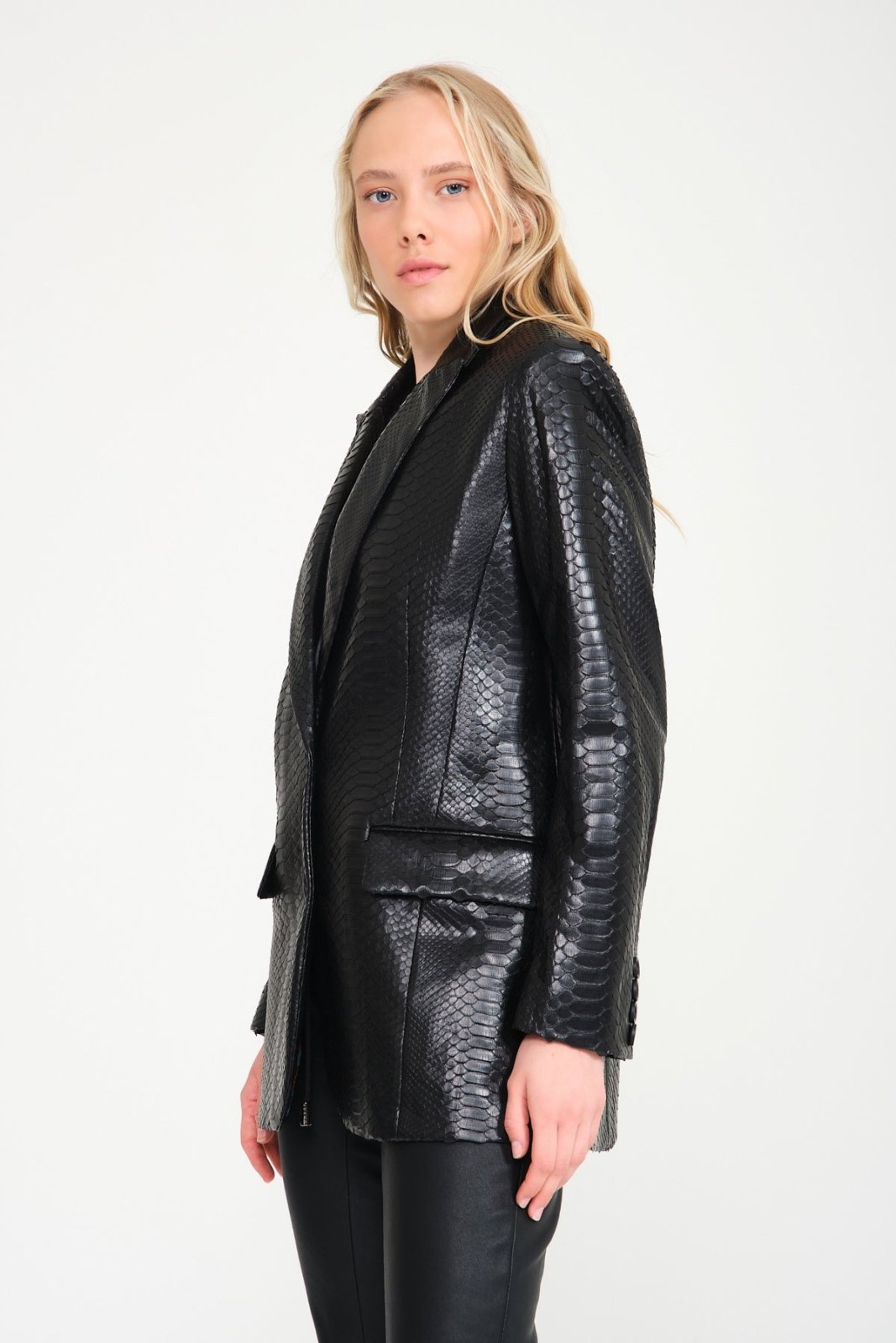 Black Python Leather Coat - ADAMO