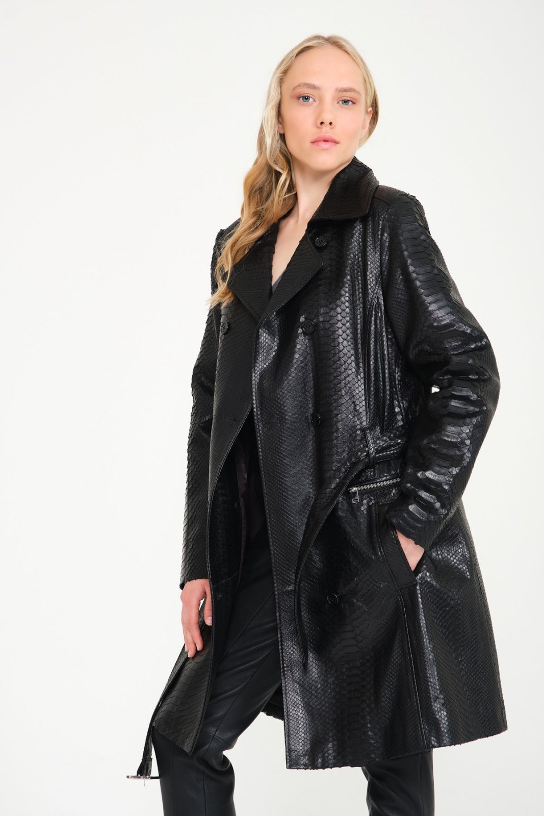 Black Python Leather Coat - ADAMO