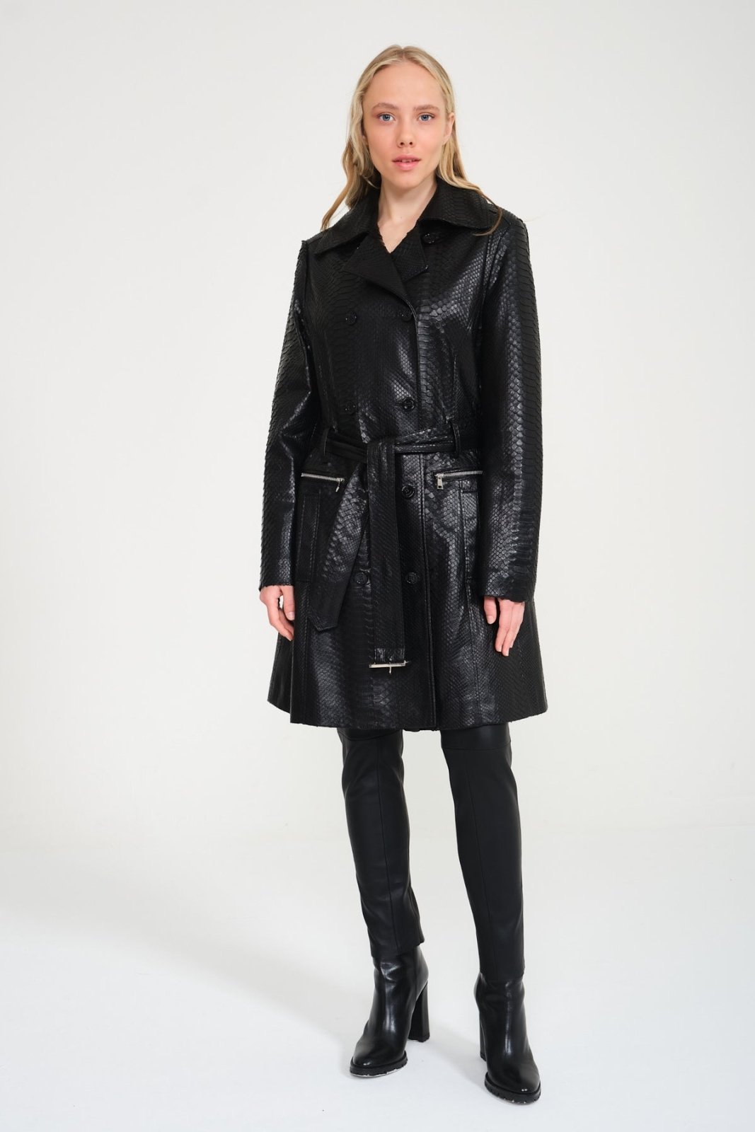 Black Python Leather Coat - ADAMO