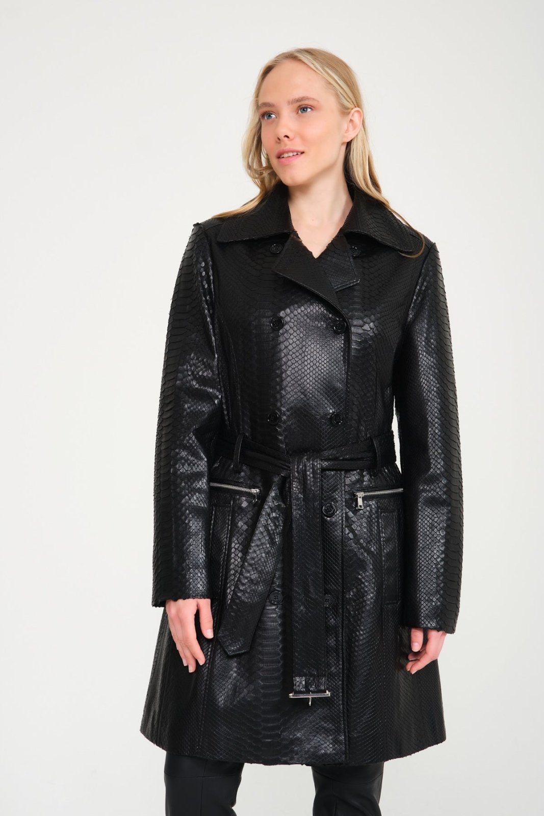 Black Python Leather Coat - ADAMO