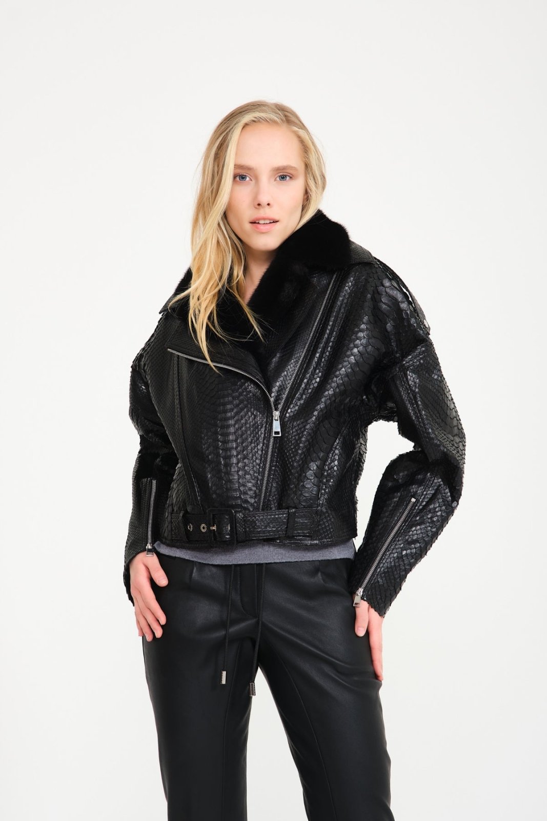 Black Python Leather Jacket - ADAMO