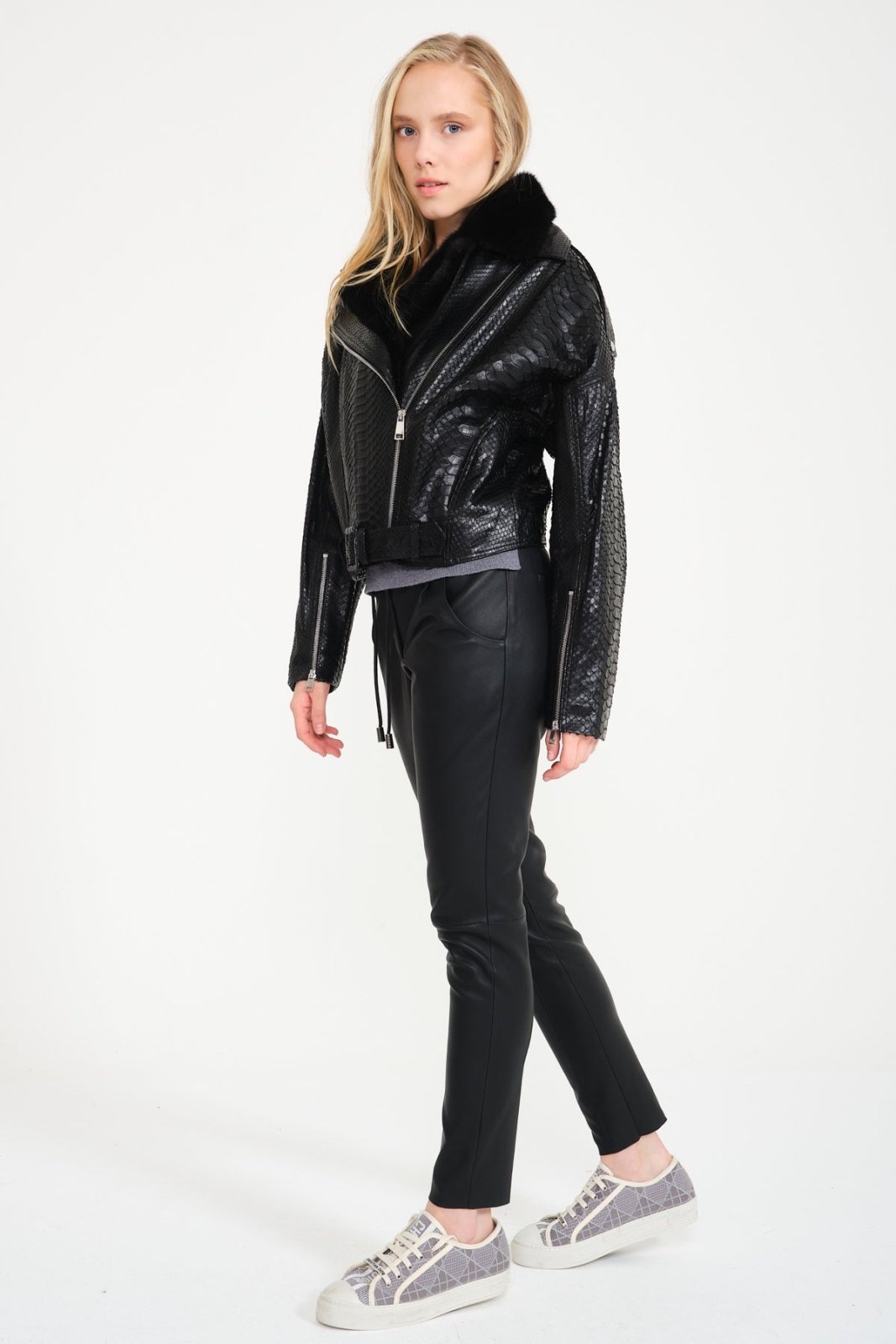 Black Python Leather Jacket - ADAMO