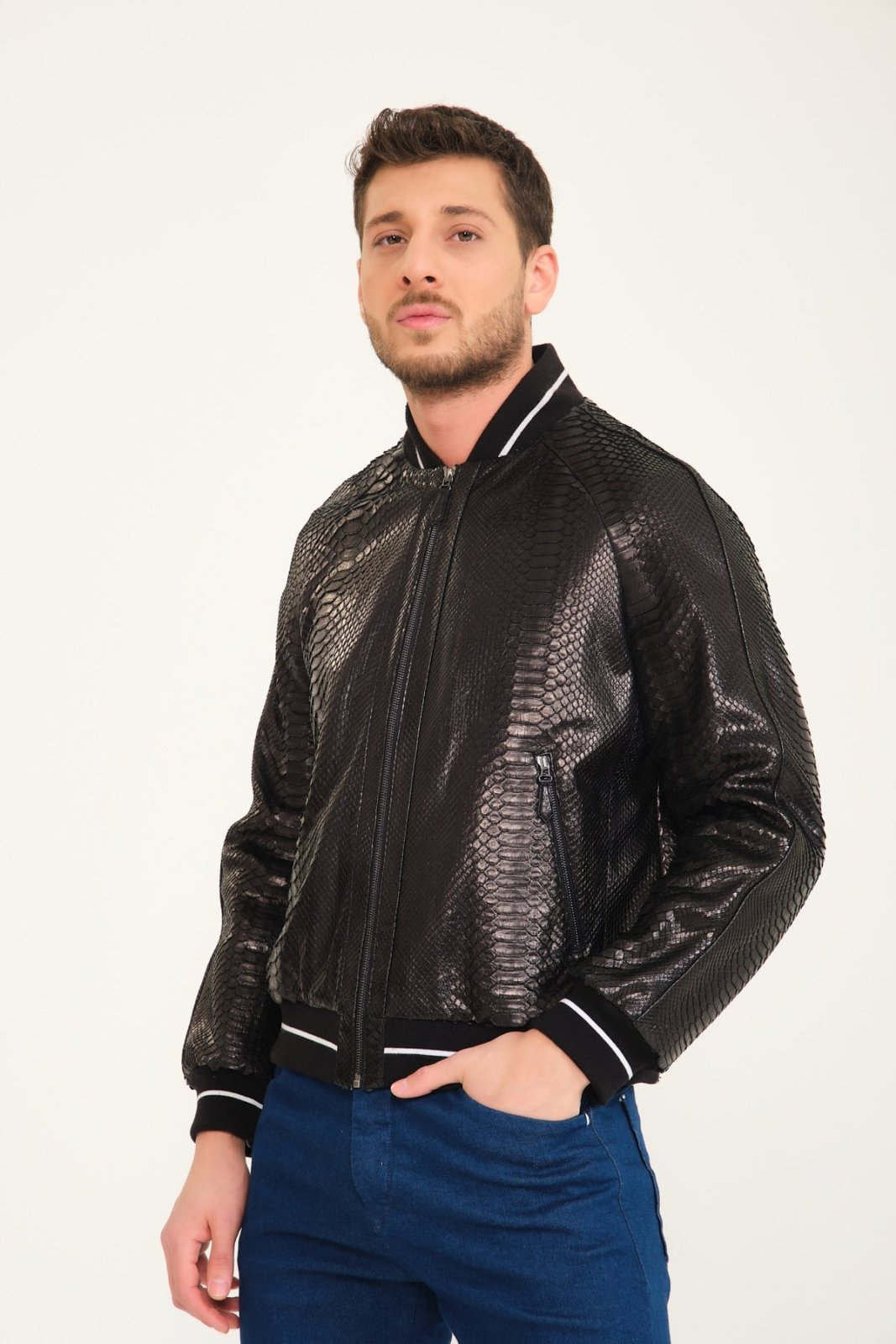 Black Python Leather Jacket - ADAMO