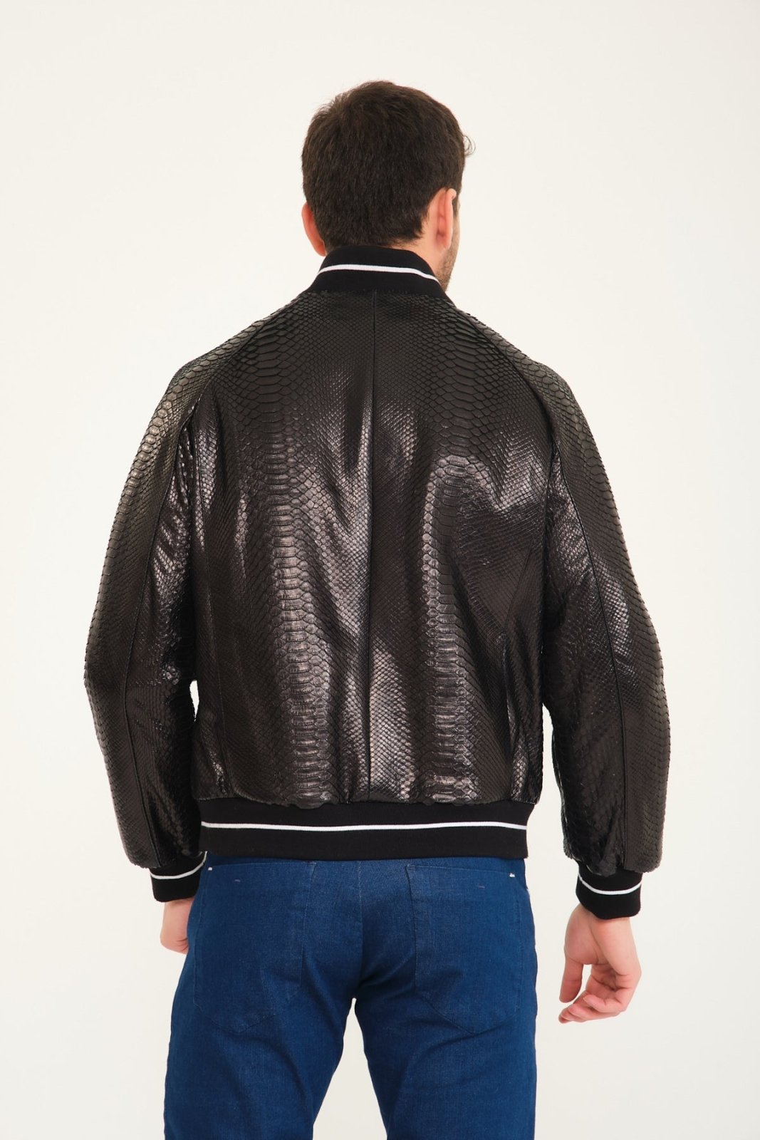 Black Python Leather Jacket - ADAMO