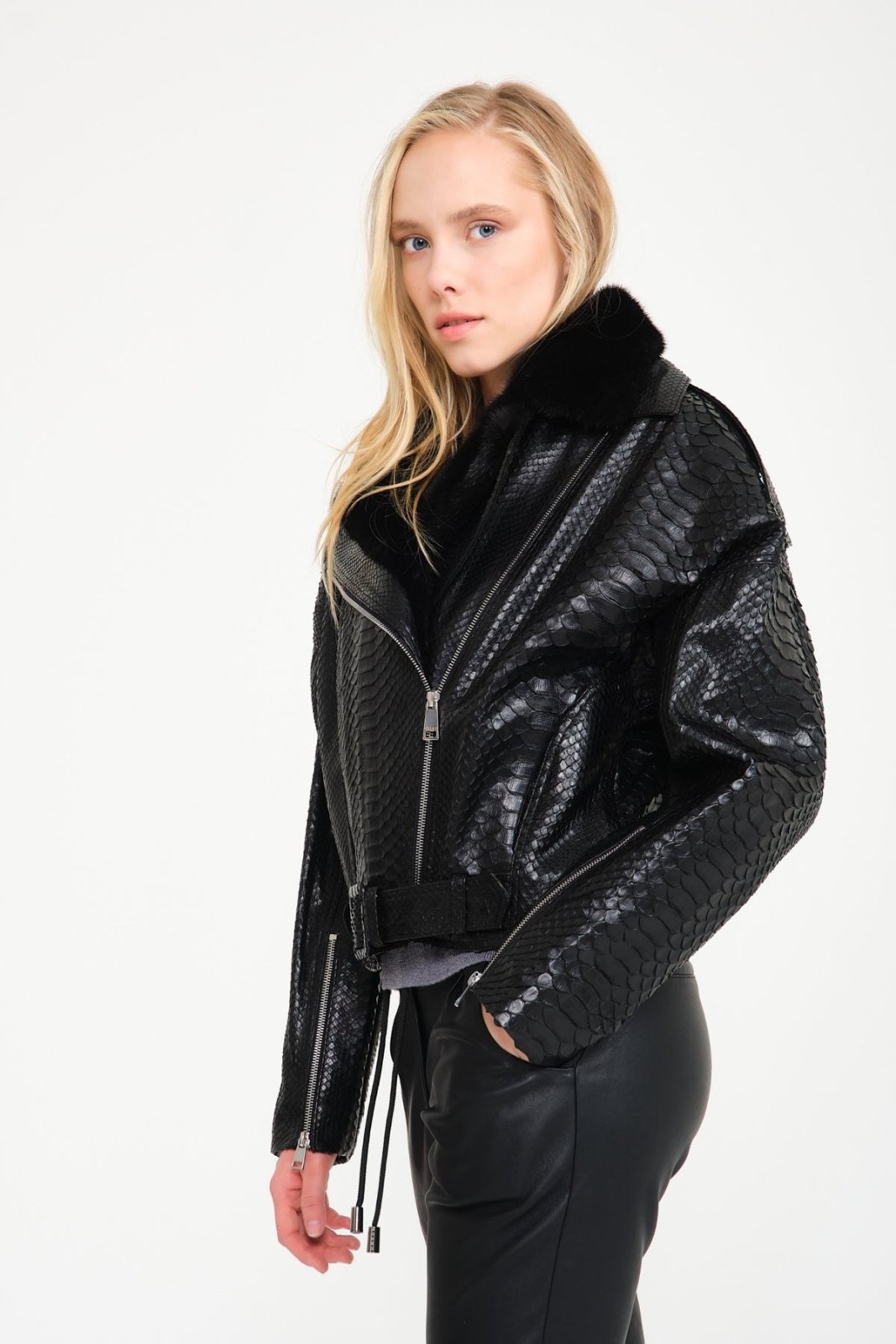 Black Python Leather Jacket - ADAMO