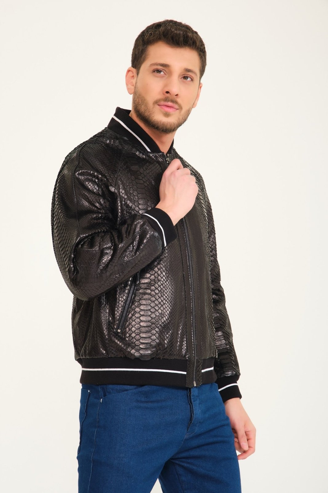 Black Python Leather Jacket - ADAMO