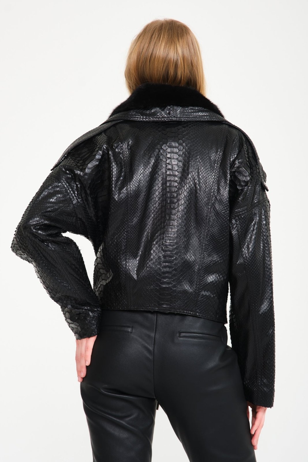 Black Python Leather Jacket - ADAMO