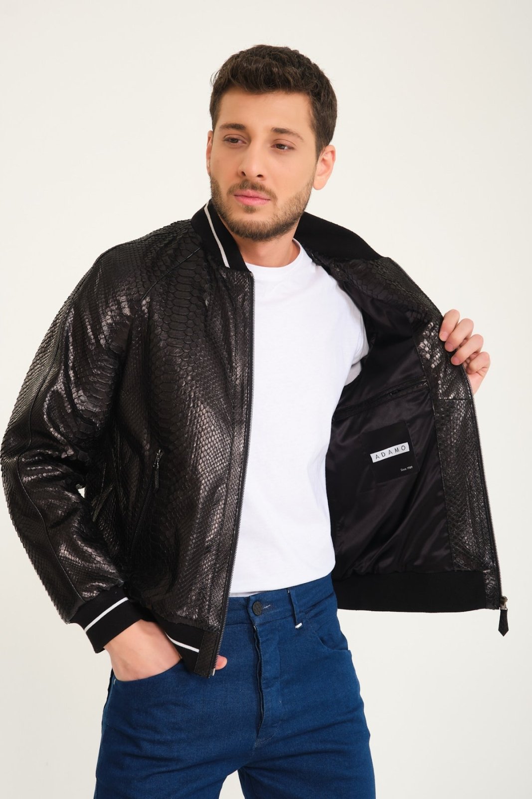 Black Python Leather Jacket - ADAMO