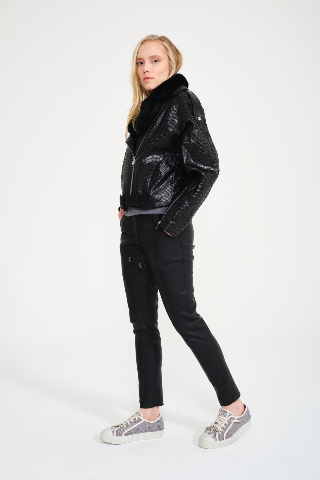 Black Python Leather Jacket - ADAMO