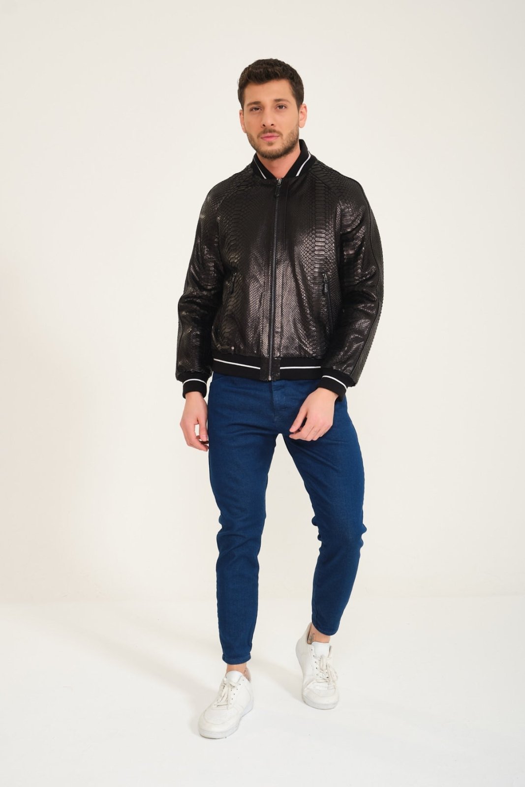 Black Python Leather Jacket - ADAMO