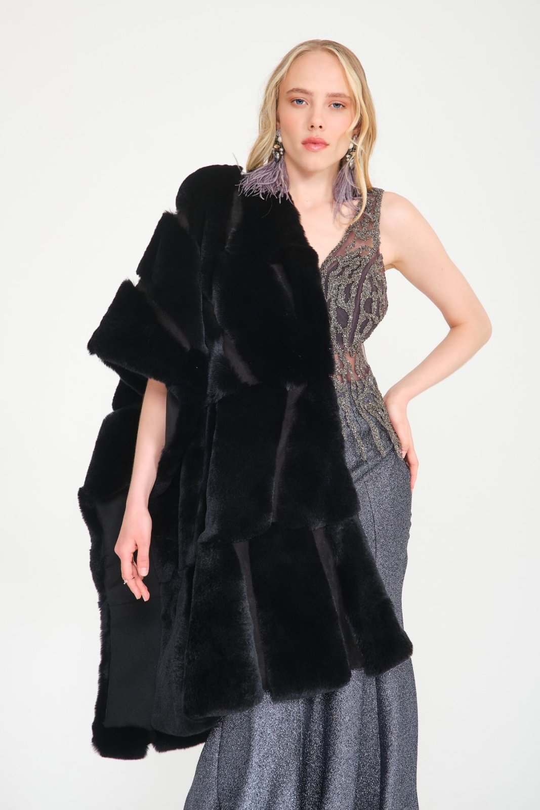 Black Rex Fur Shawl - ADAMO