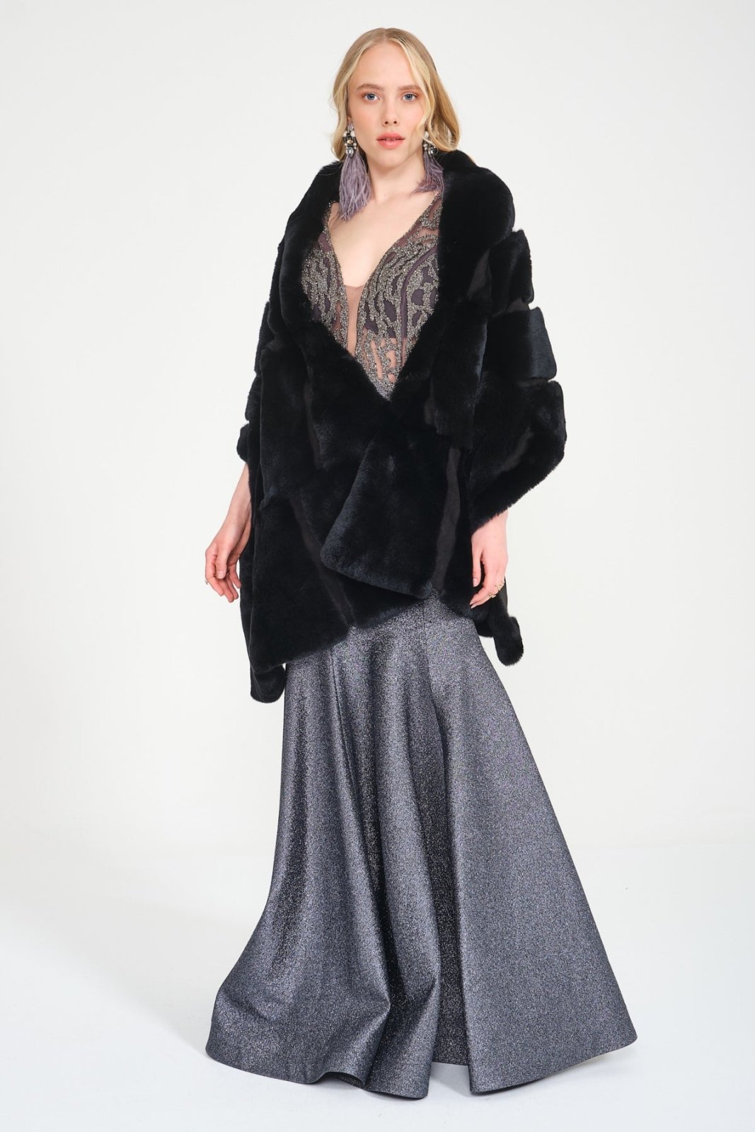 Black Rex Fur Shawl - ADAMO