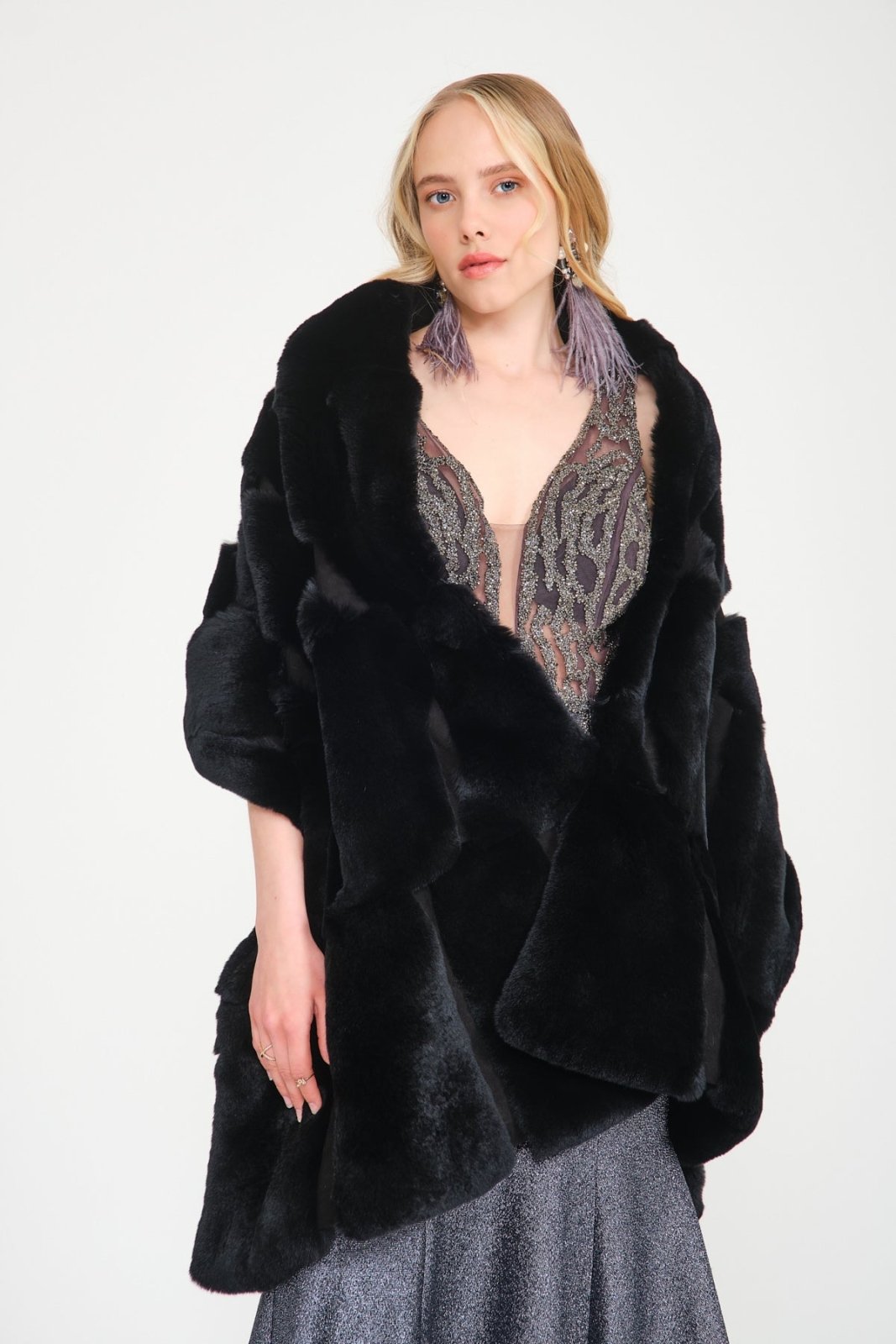 Black Rex Fur Shawl - ADAMO