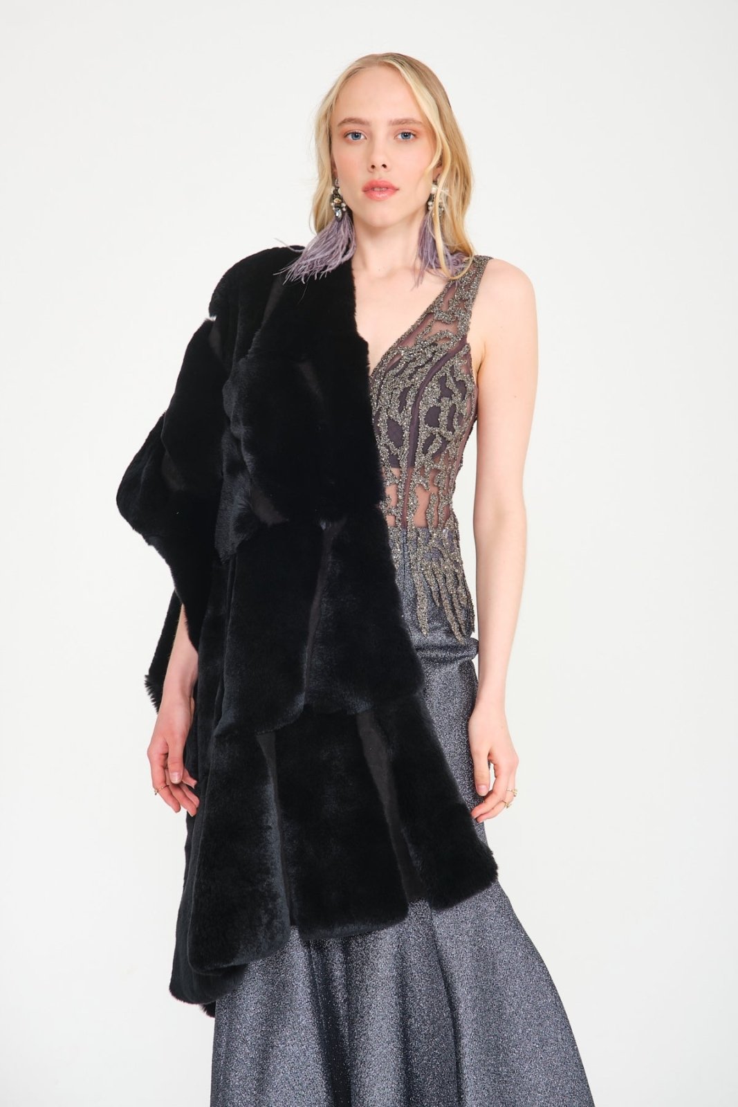 Black Rex Fur Shawl - ADAMO