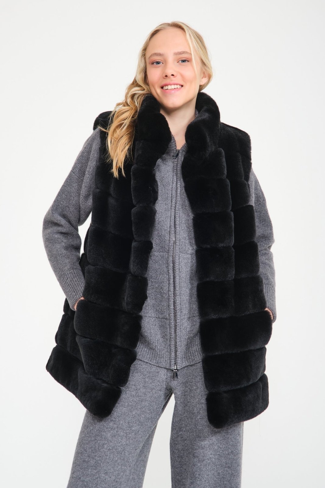 Black Rex Fur Vest - ADAMO