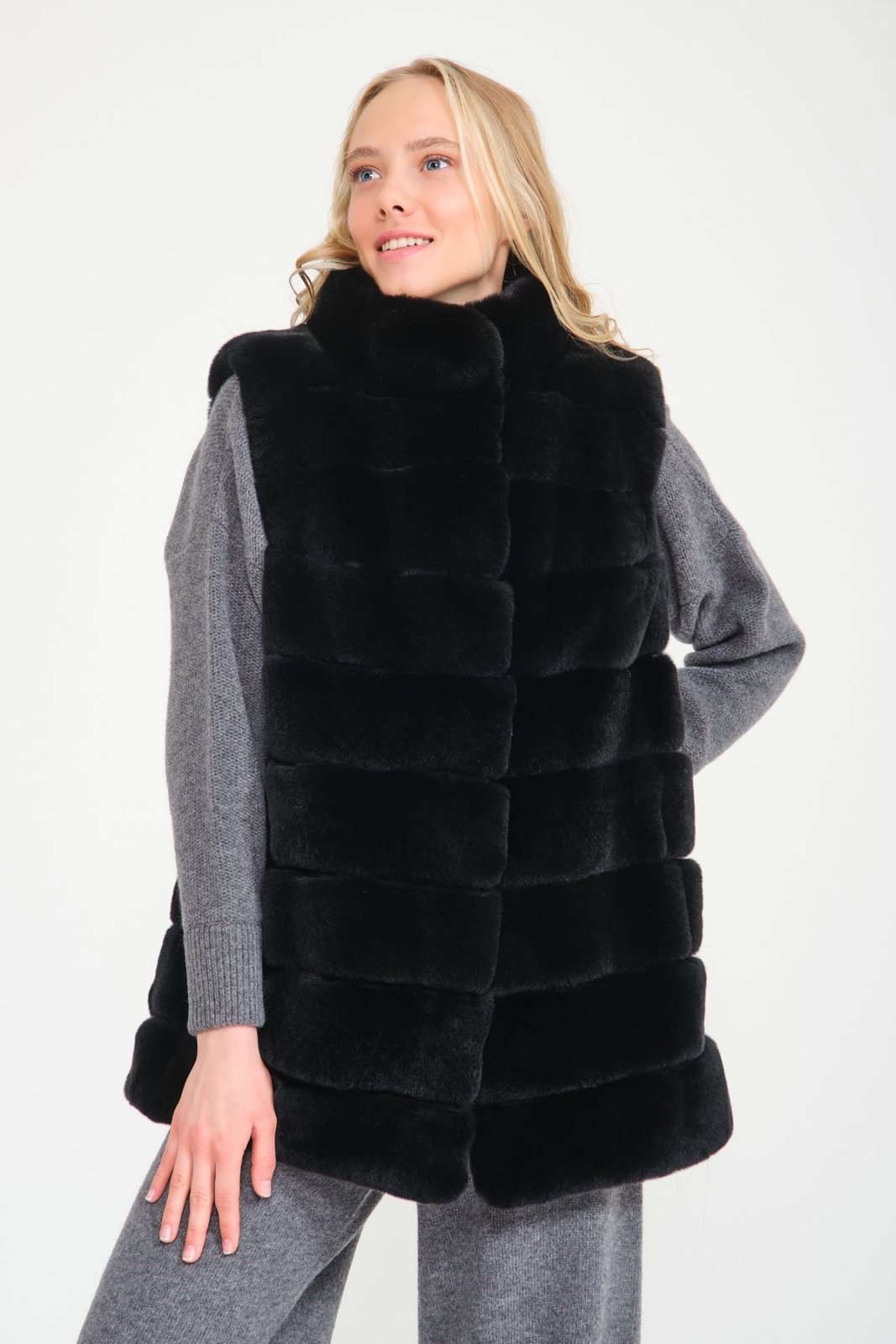 Black Rex Fur Vest - ADAMO