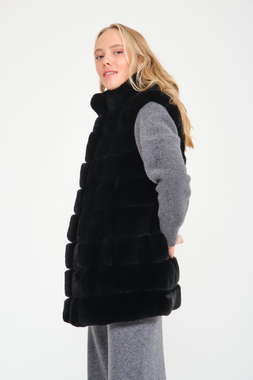 Black Rex Fur Vest - ADAMO