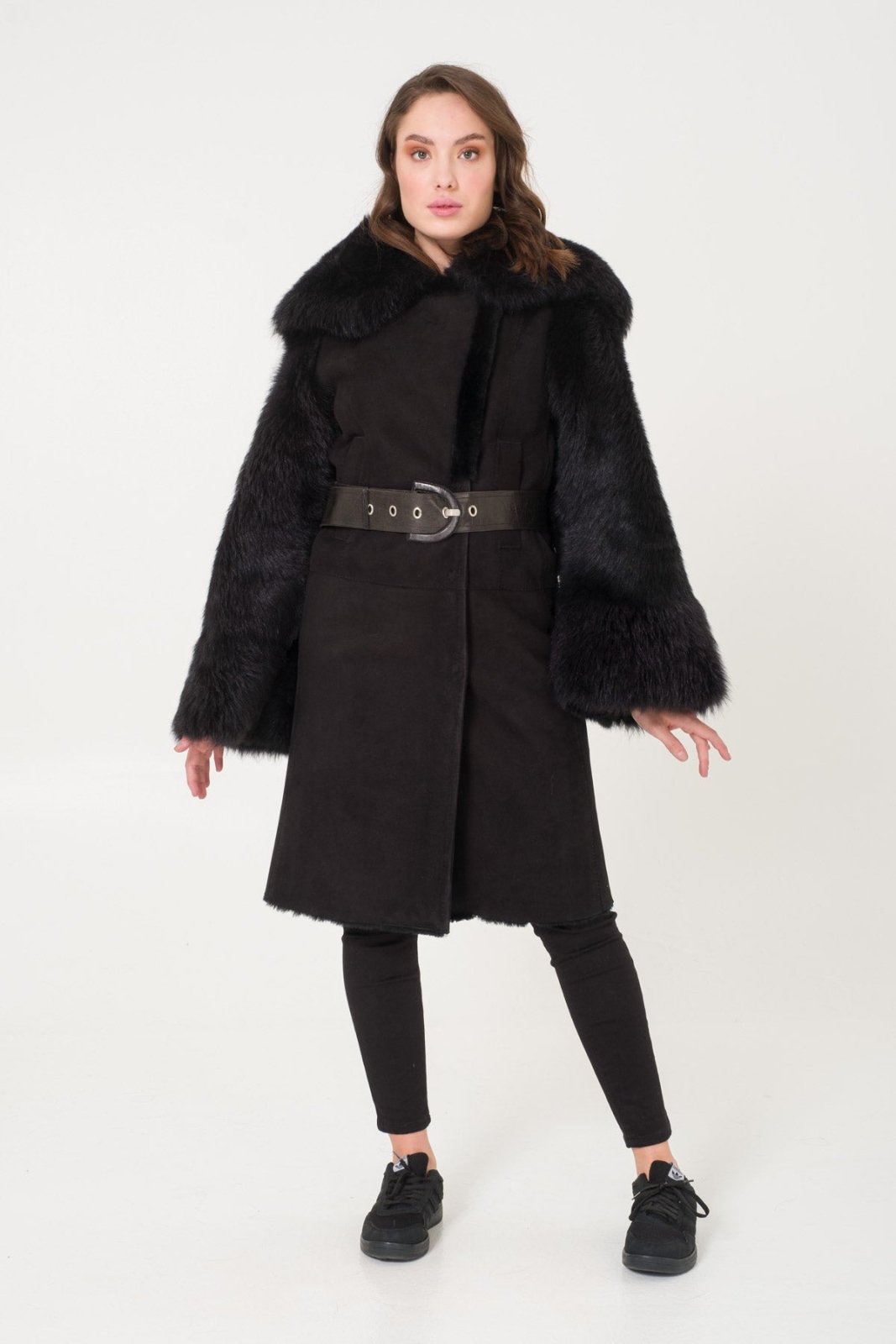 Black Shearling Coat - ADAMO