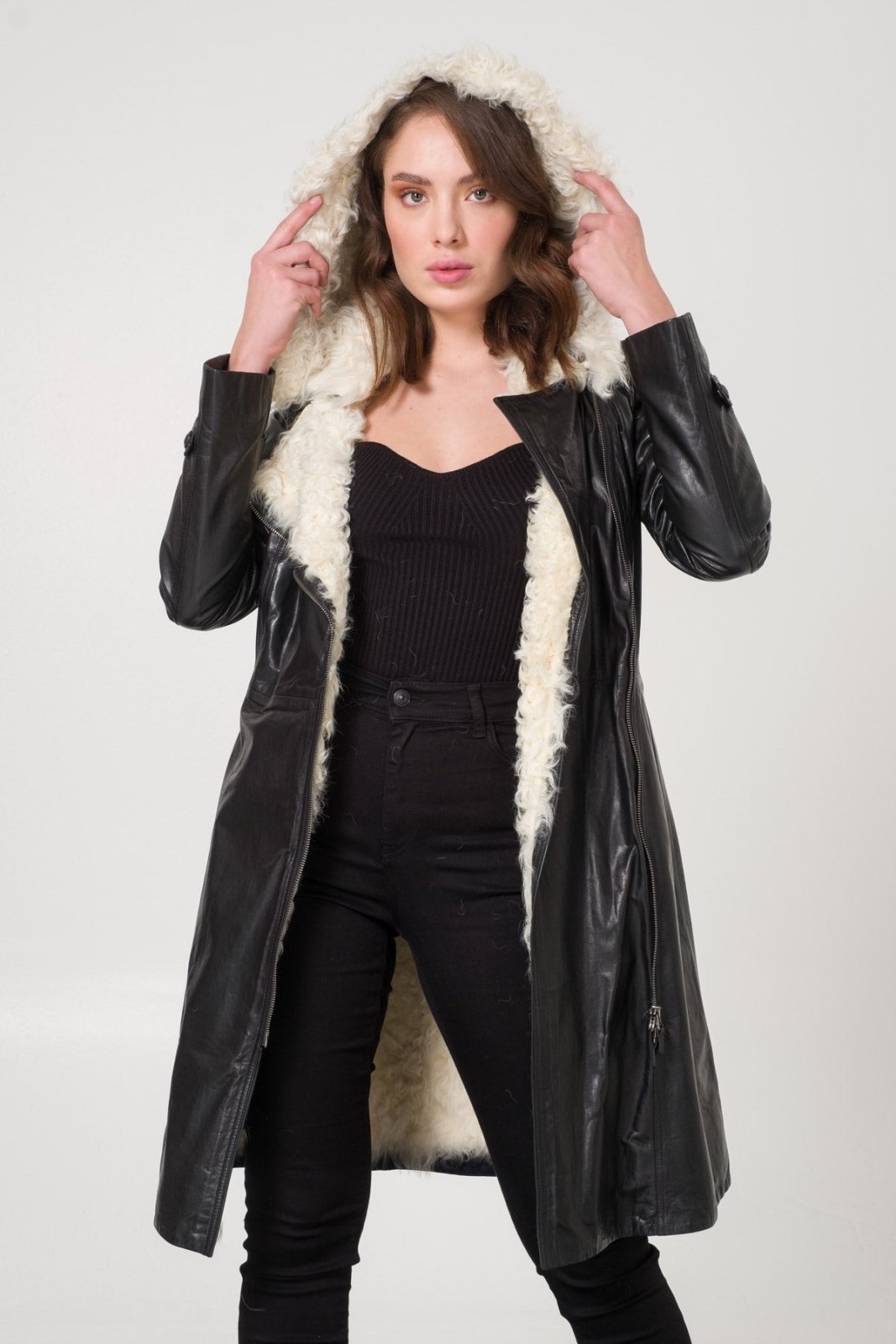 Black Shearling Coat - ADAMO