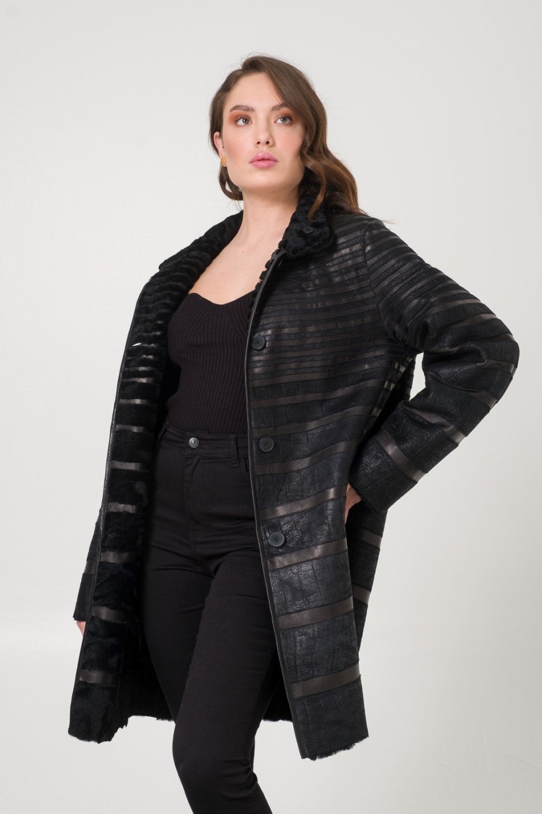 Black Shearling Coat - ADAMO