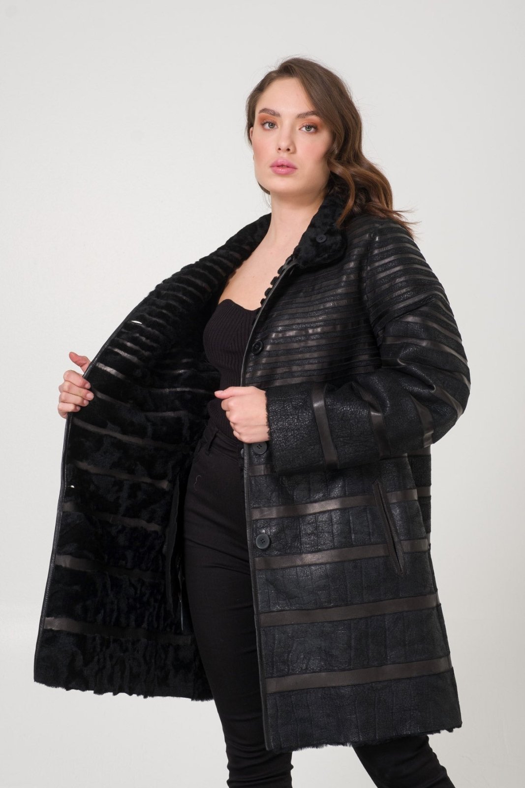 Black Shearling Coat - ADAMO