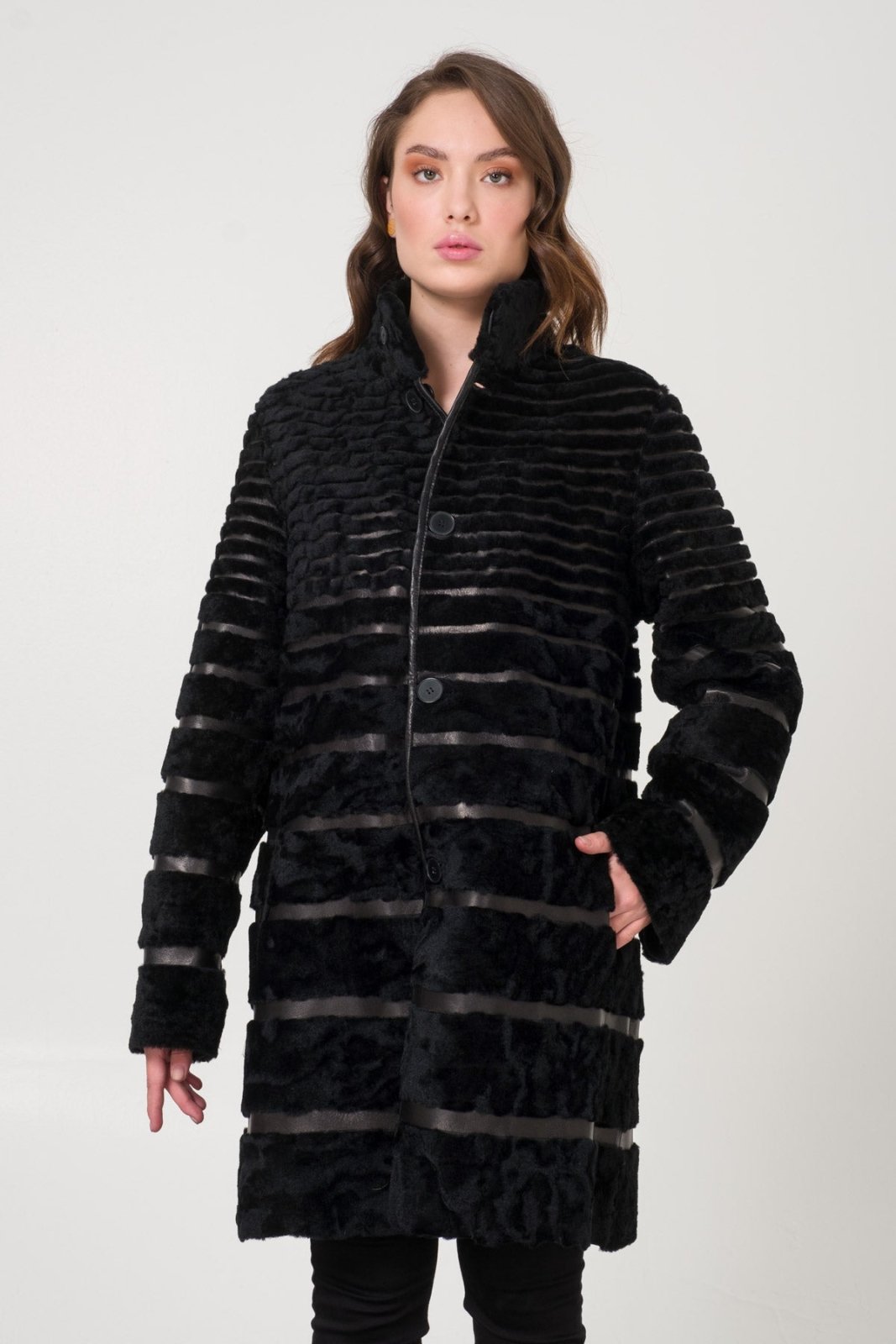 Black Shearling Coat - ADAMO