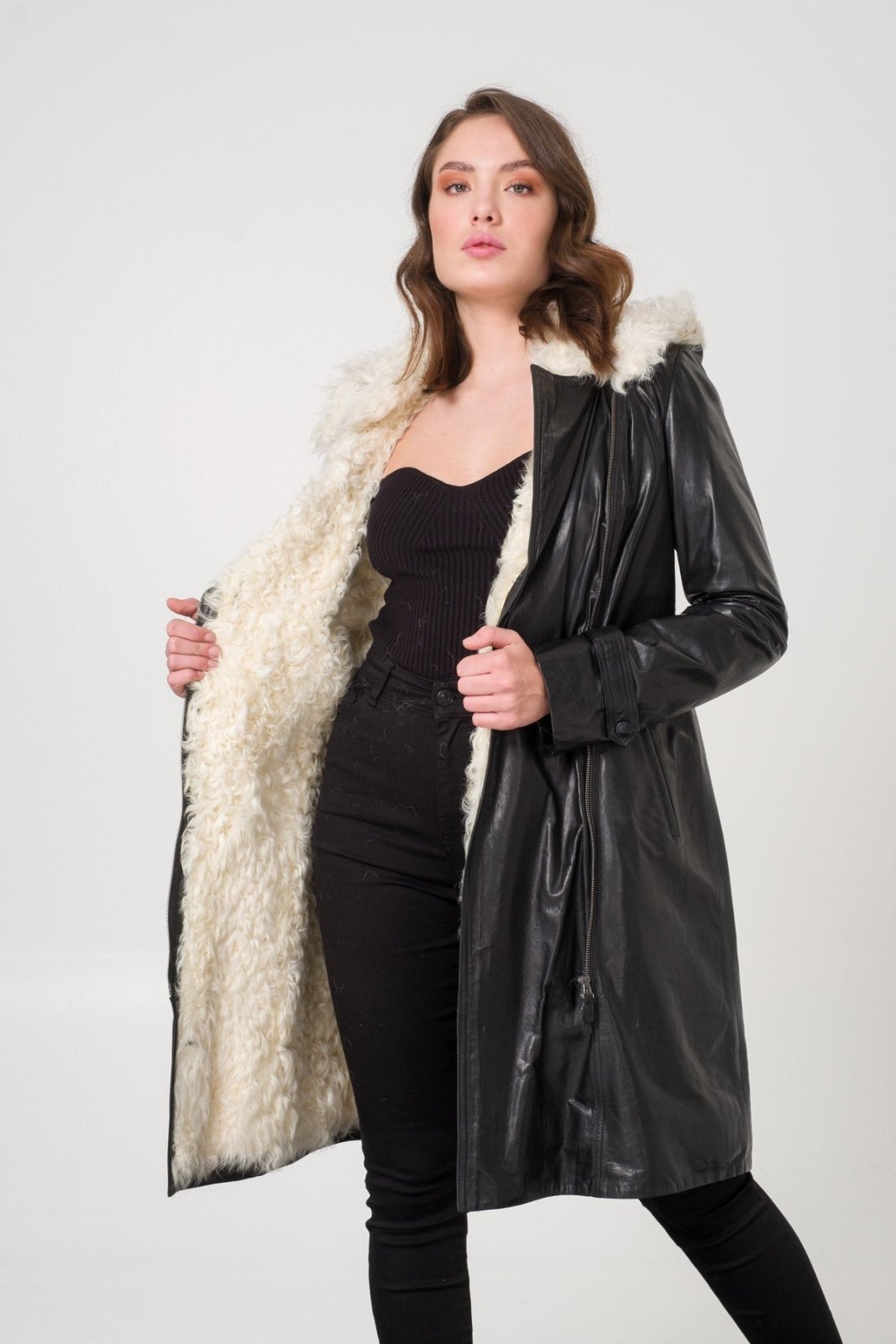 Black Shearling Coat - ADAMO