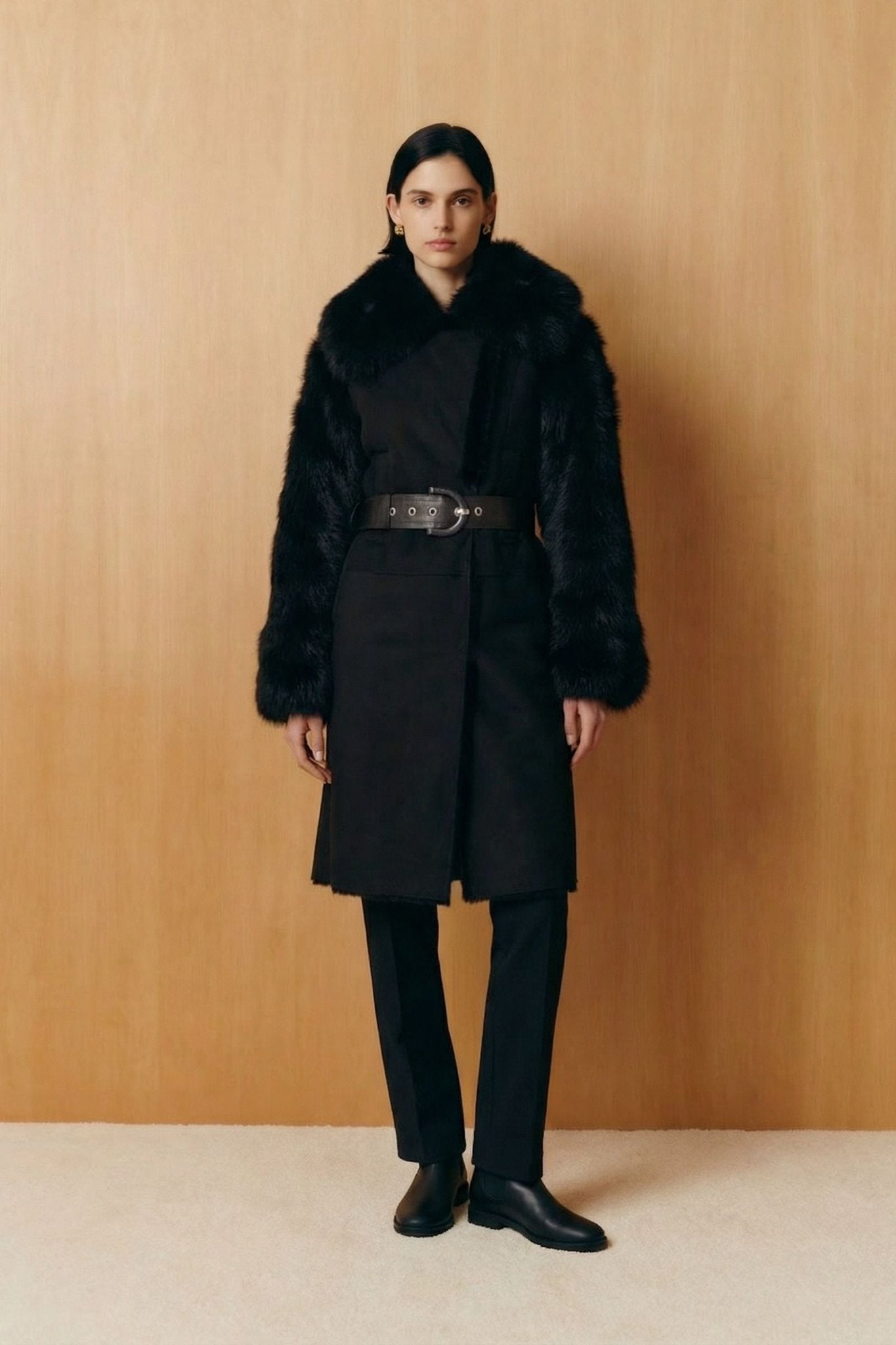 Black Shearling Coat - ADAMO