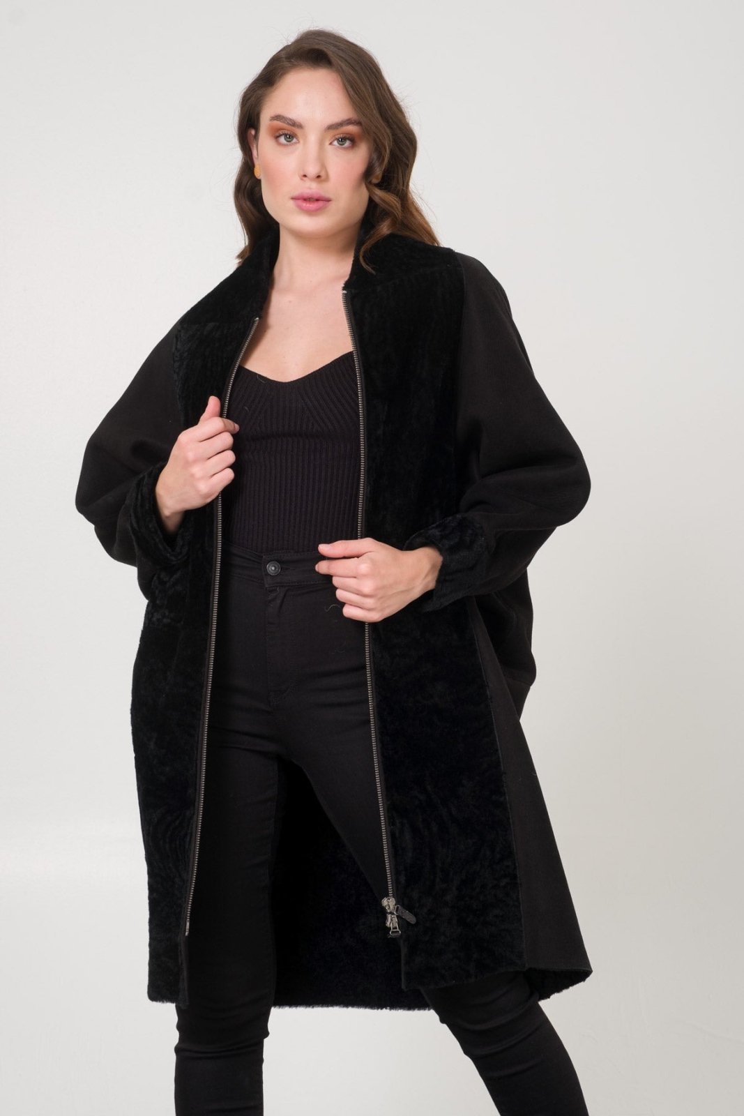 Black Shearling Coat - ADAMO