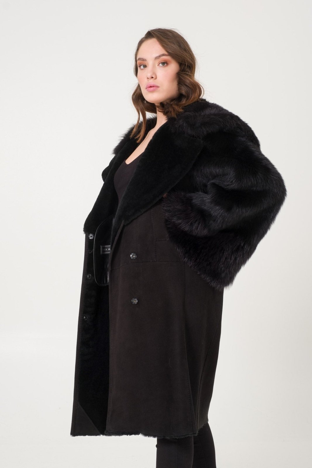 Black Shearling Coat - ADAMO