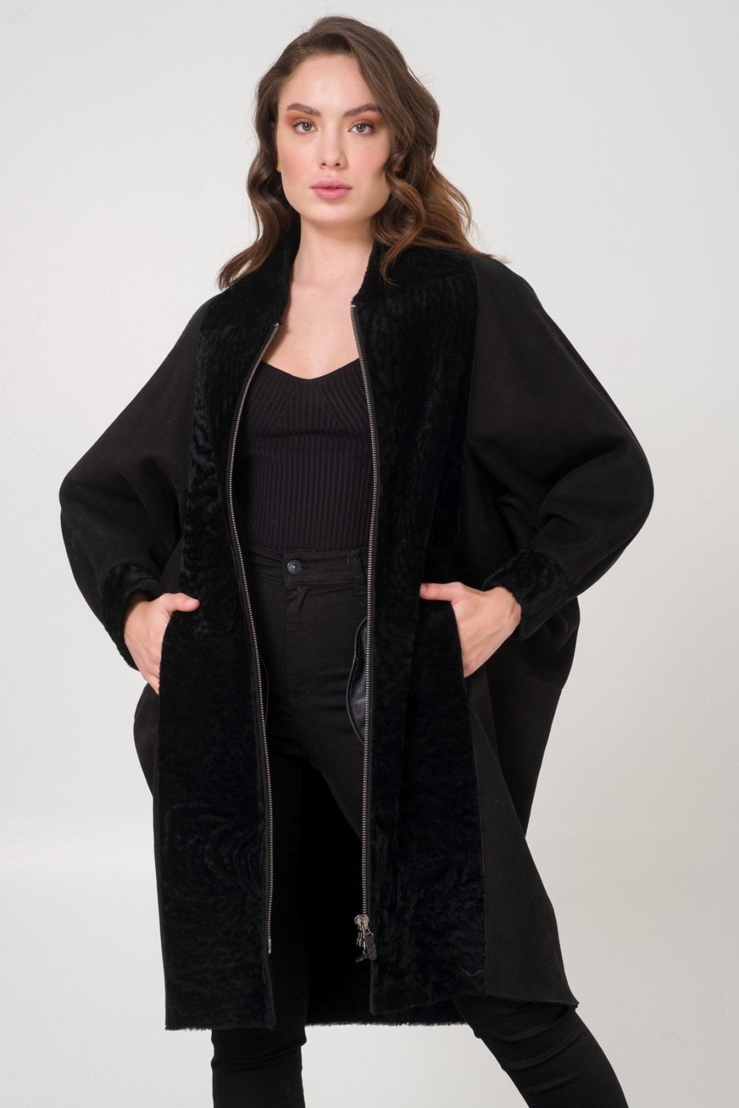 Black Shearling Coat - ADAMO