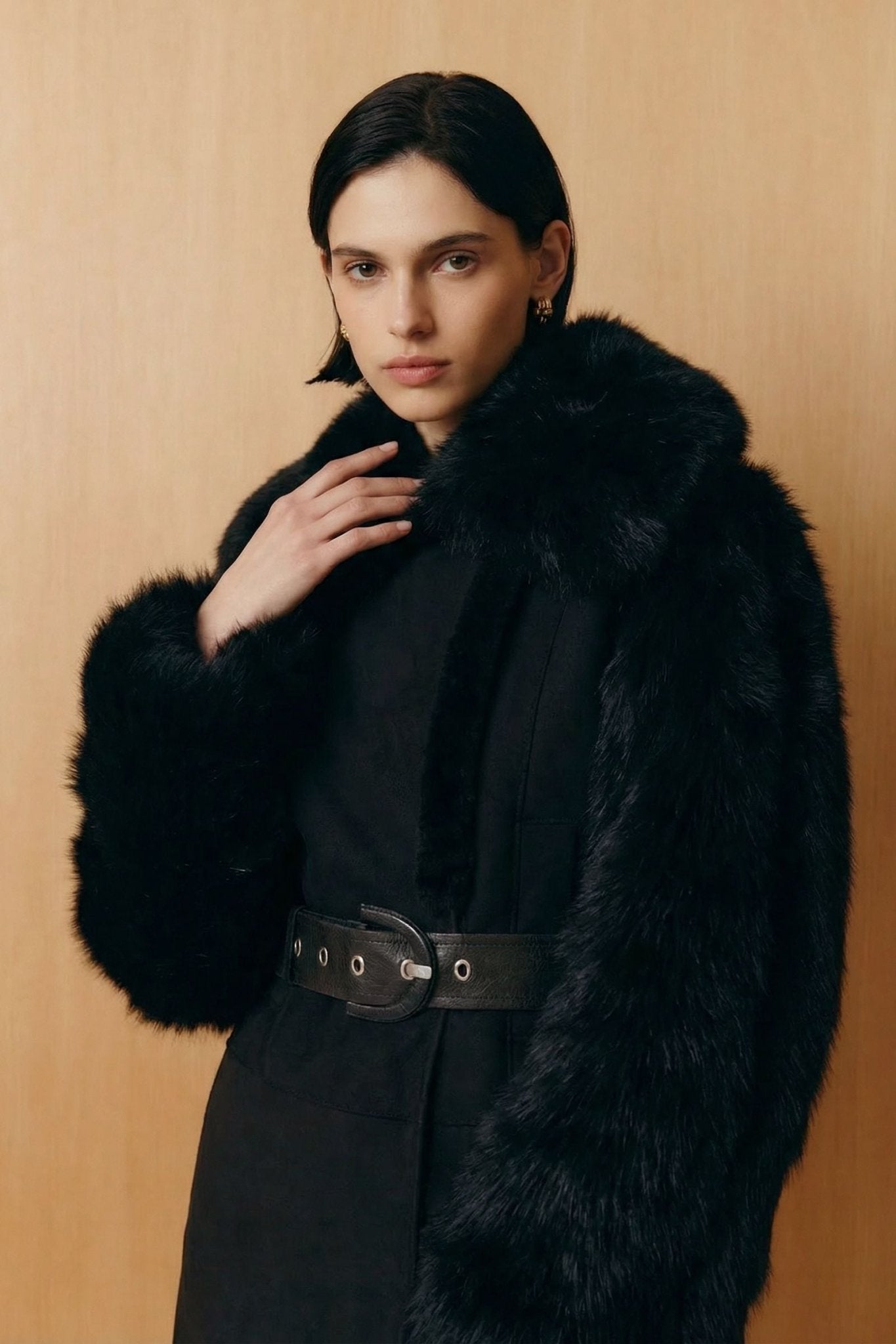 Black Shearling Coat - ADAMO