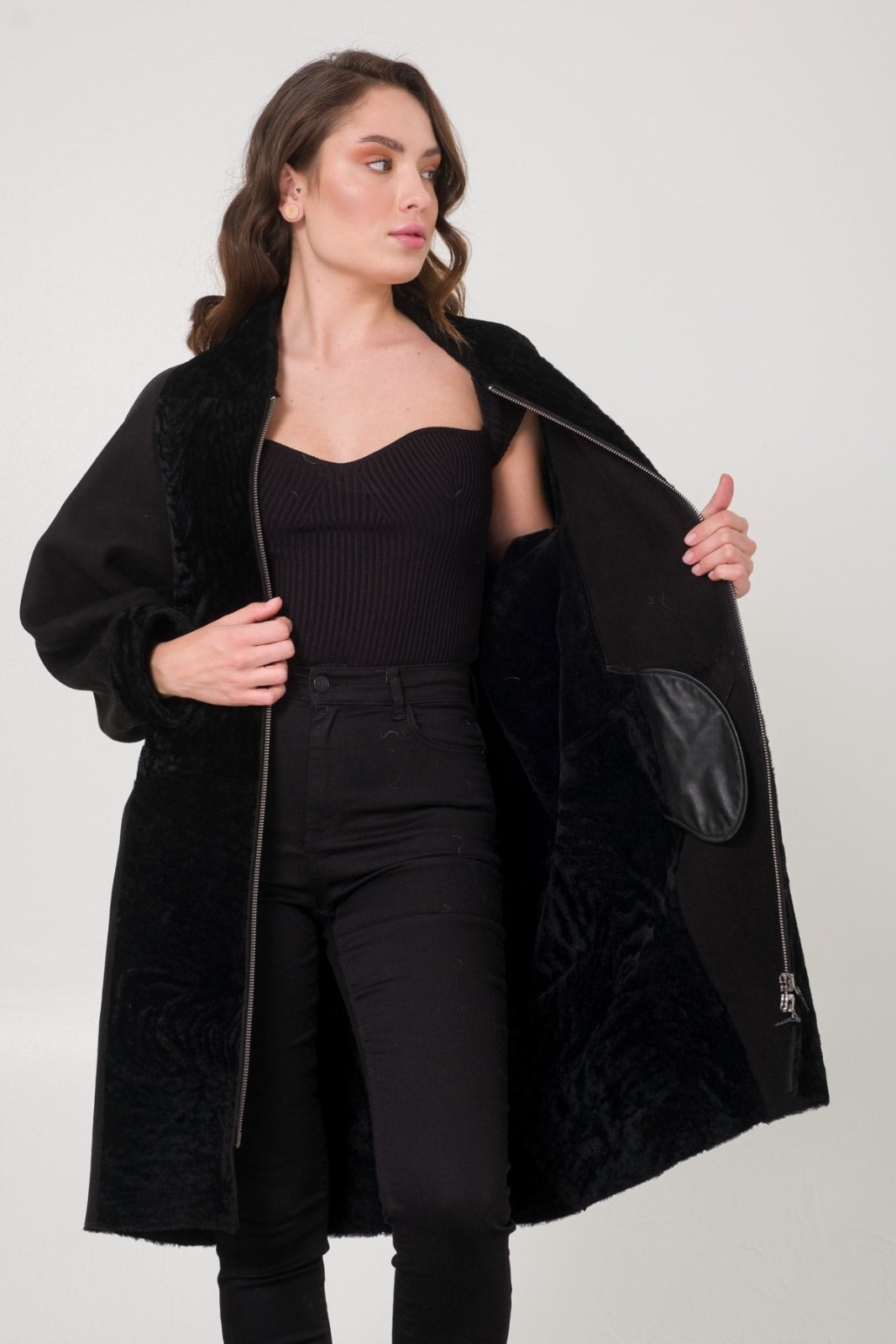 Black Shearling Coat - ADAMO