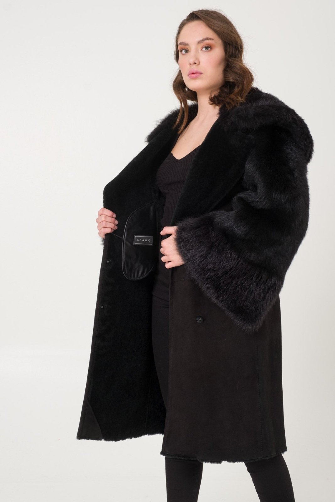 Black Shearling Coat - ADAMO