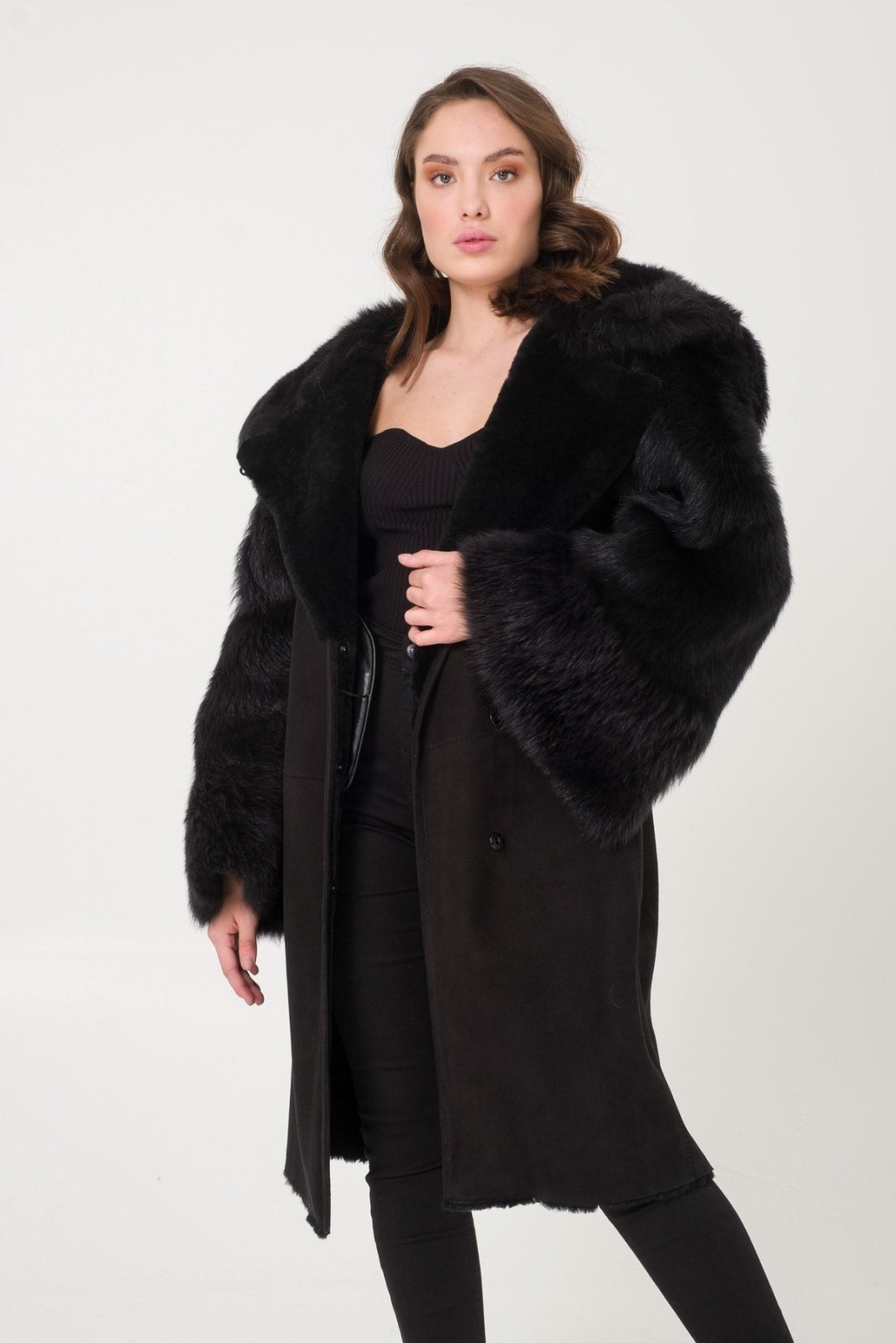 Black Shearling Coat - ADAMO