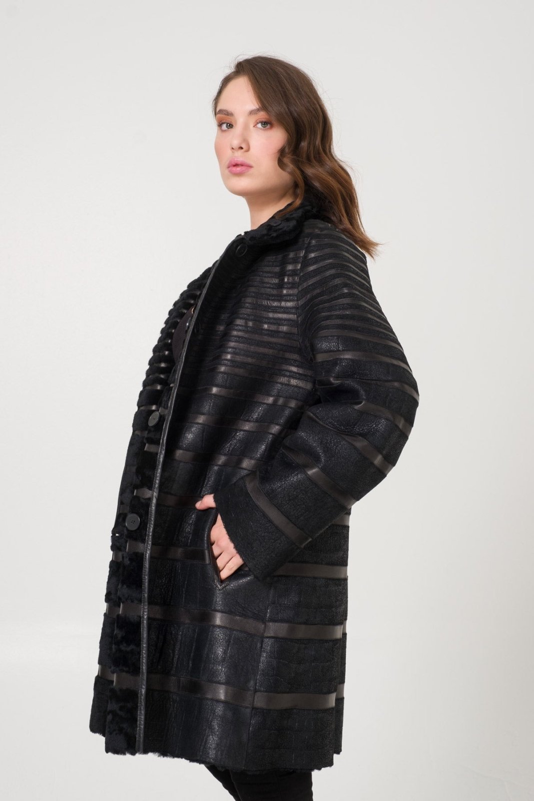 Black Shearling Coat - ADAMO