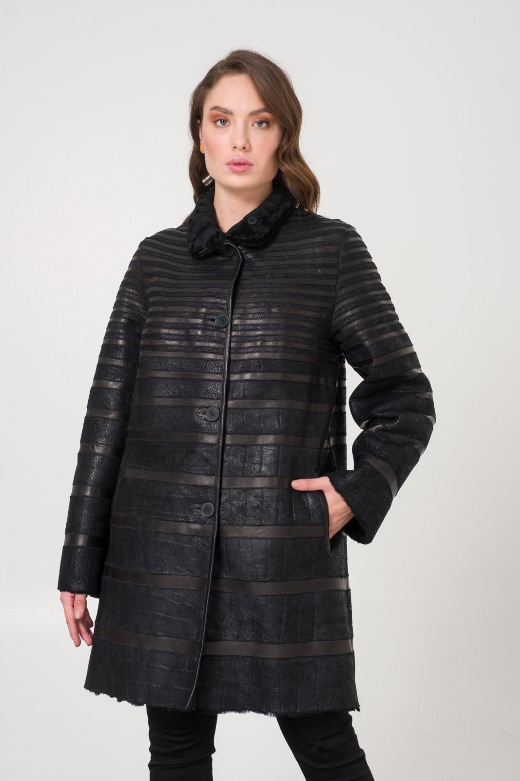 Black Shearling Coat - ADAMO