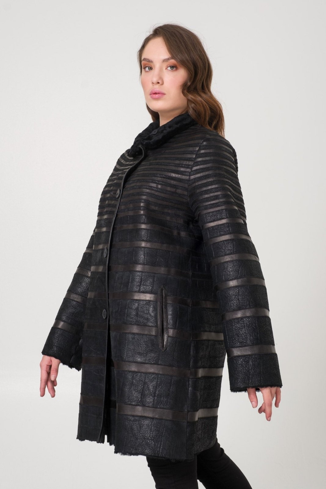 Black Shearling Coat - ADAMO